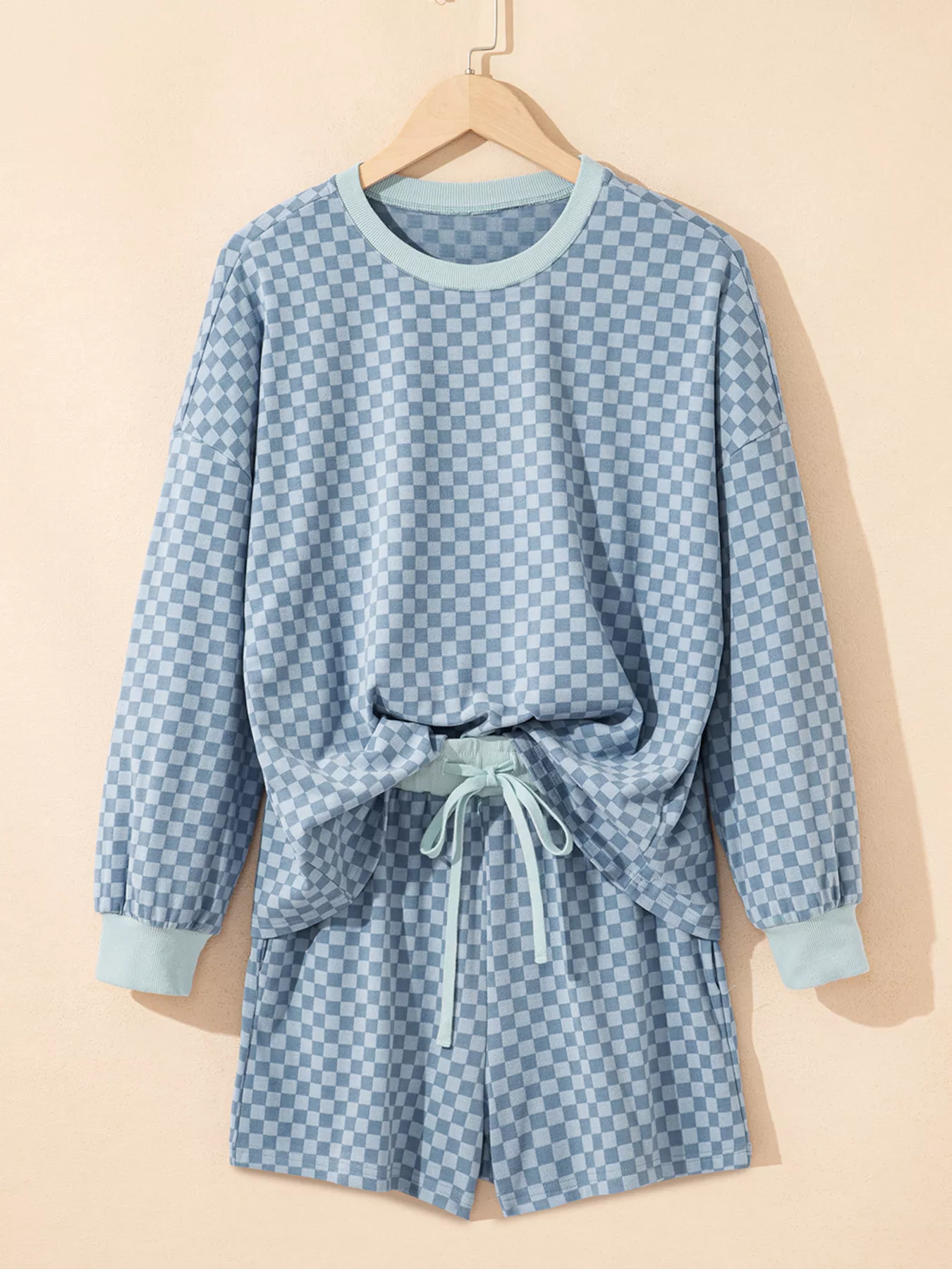 Checkerboard Long Sleeve Pullover and Shorts Set - Image 15