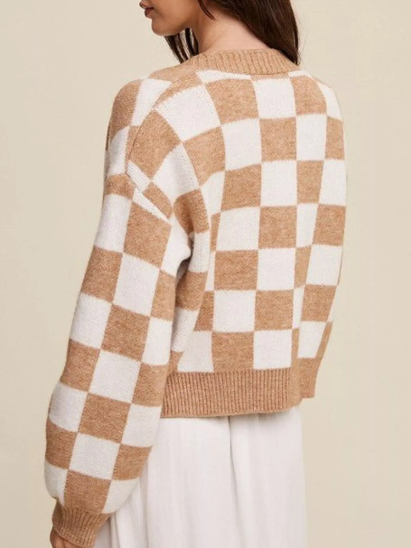 Checkerboard Pattern Button-Down Cardigan - Image 7