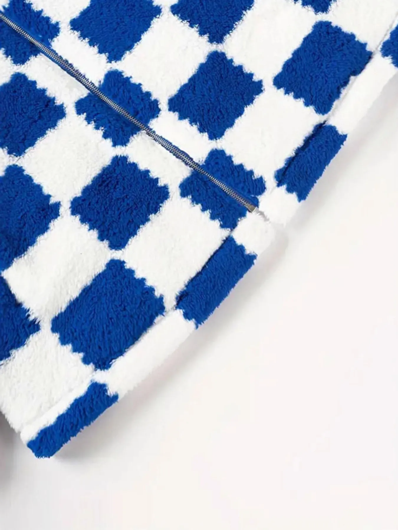 Checkered Fleece Oversized Zip Up Jacket - Image 6