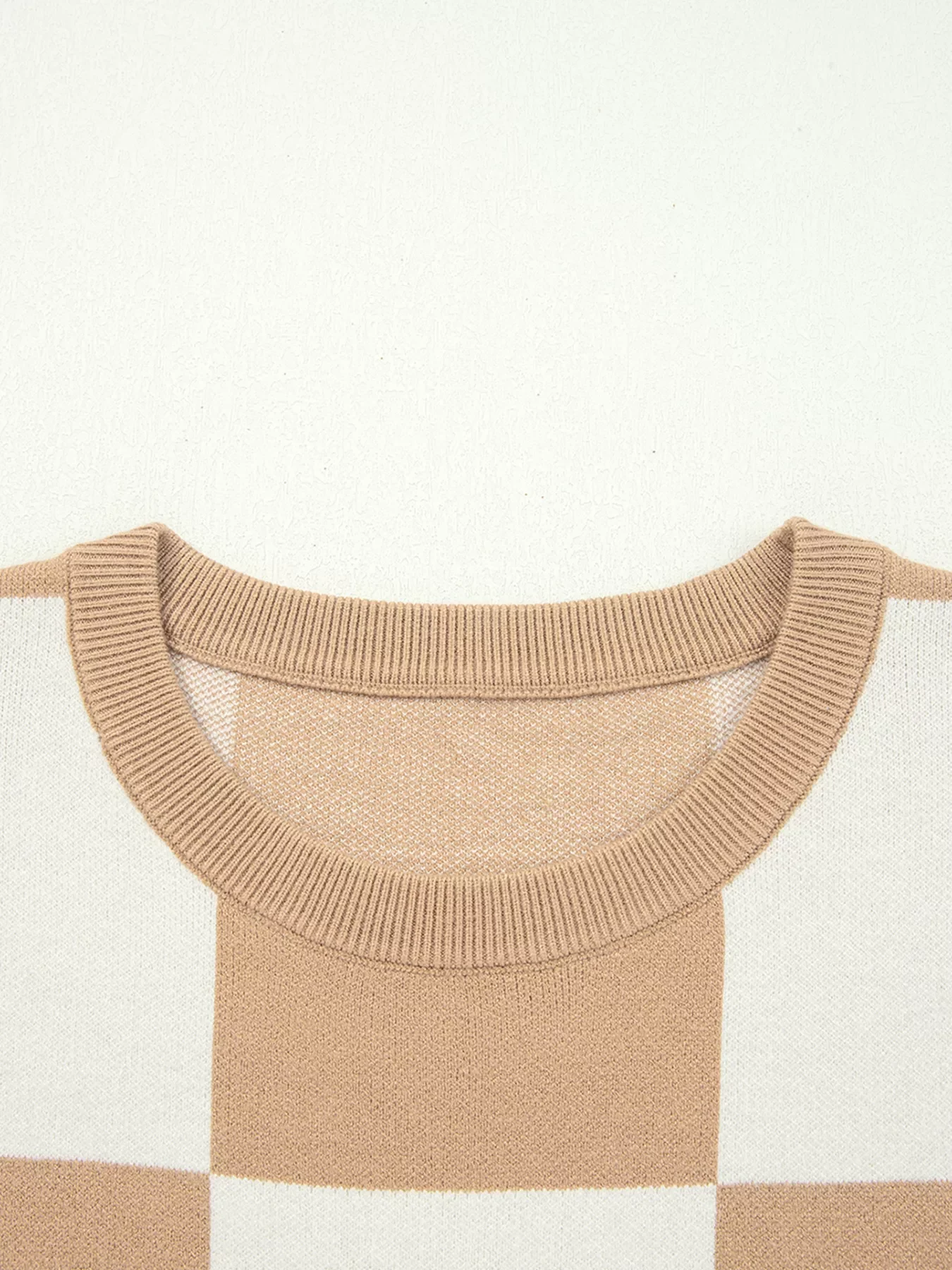 Checkered Pattern Loose Drop Shoulder Half Sleeve Sweater - Image 5