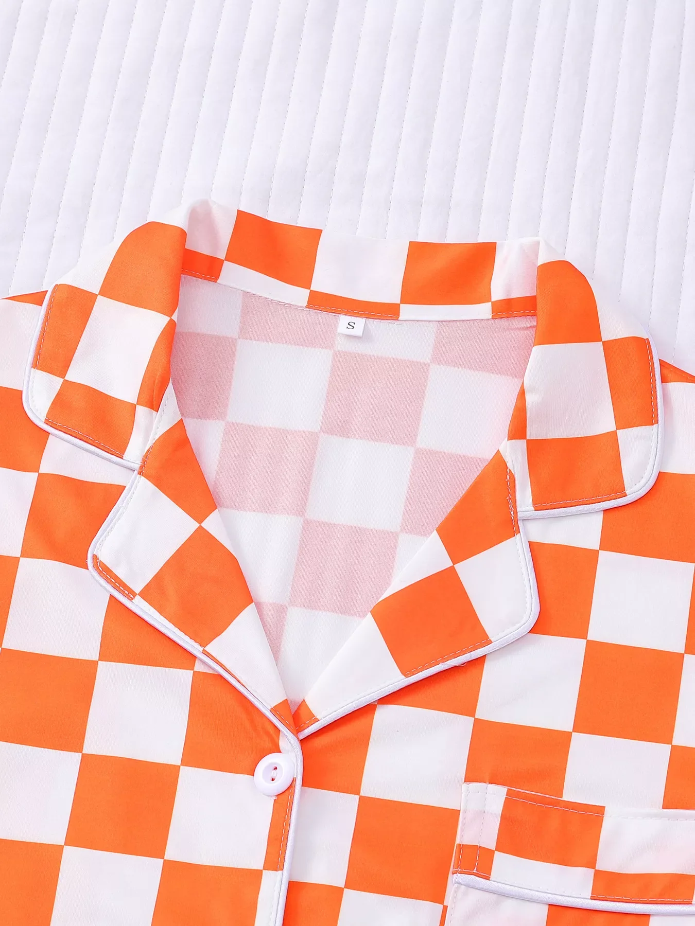 Checkered Print Button Up Top and Shorts Lounge Set - Image 5