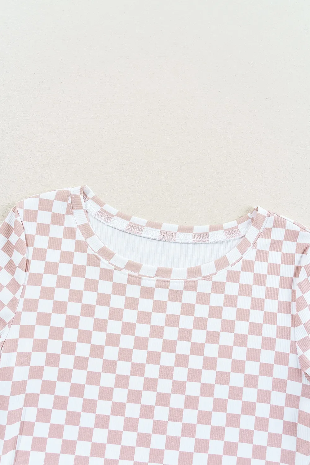 Checkered Ribbed Slim Fit Crew Neck T Shirt - Image 6
