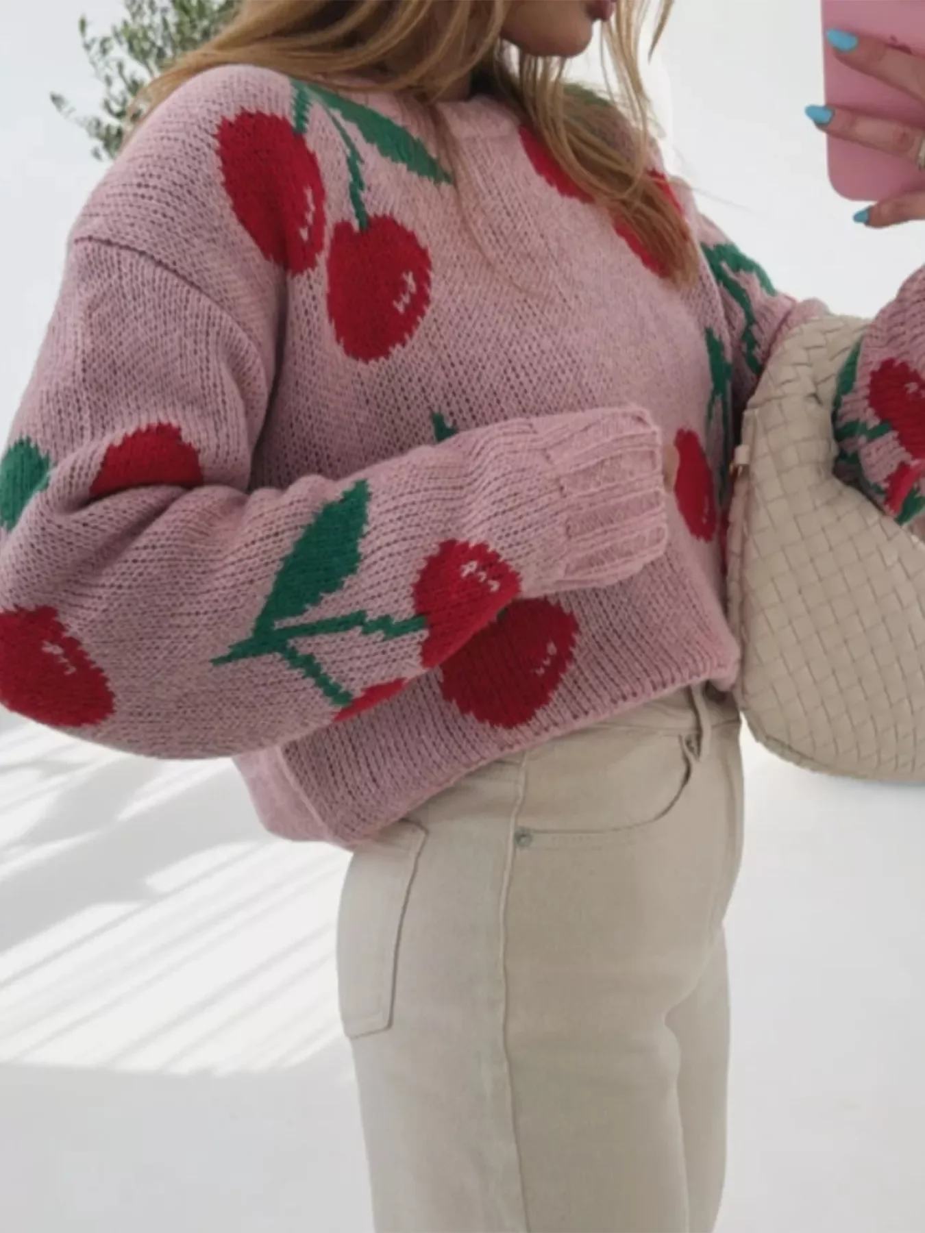 Cherry Pattern Long Sleeve Sweater - Image 5
