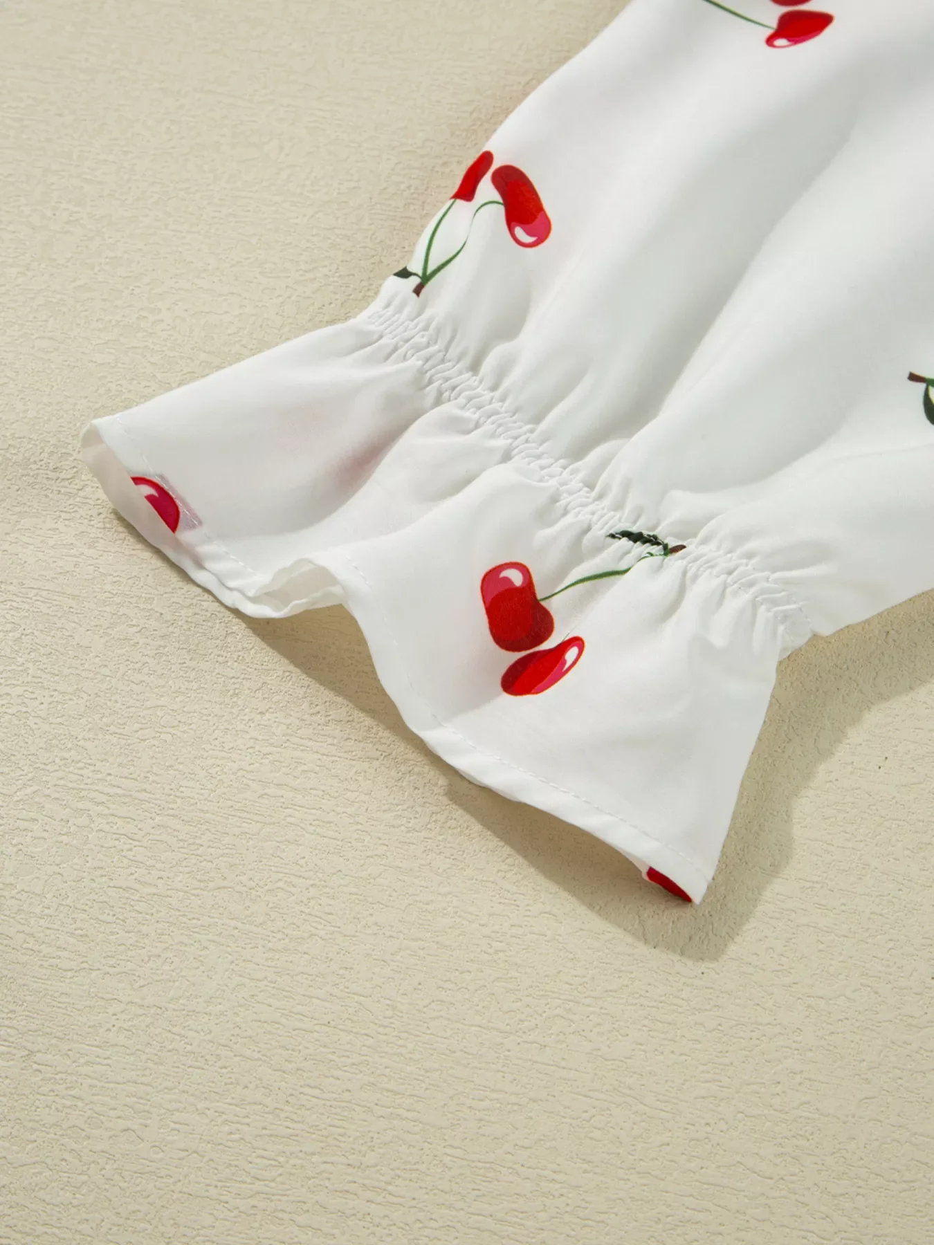 Cherry Print Flounce Sleeve Collared Frilled Babydoll Blouse - Image 10