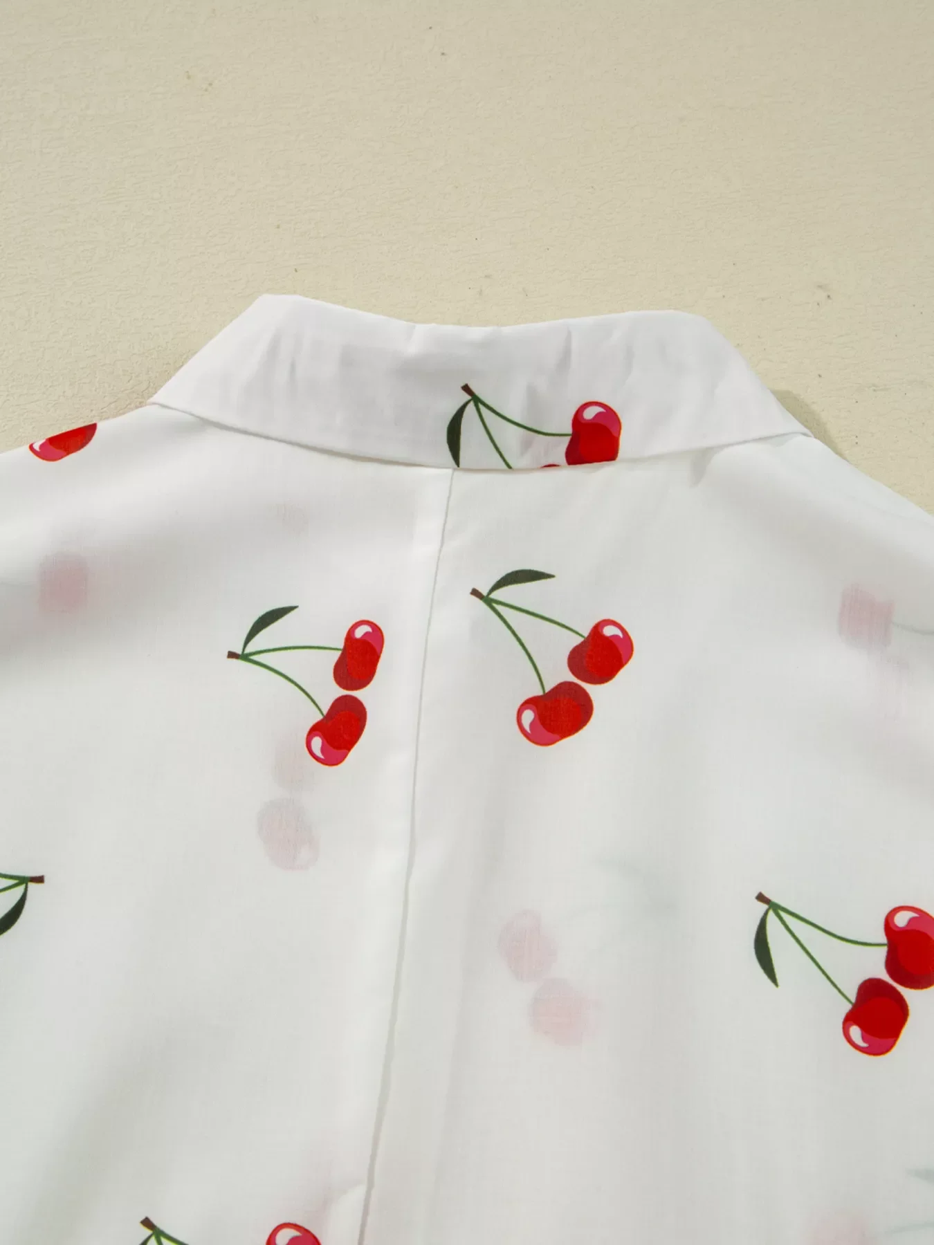 Cherry Print Flounce Sleeve Collared Frilled Babydoll Blouse - Image 11