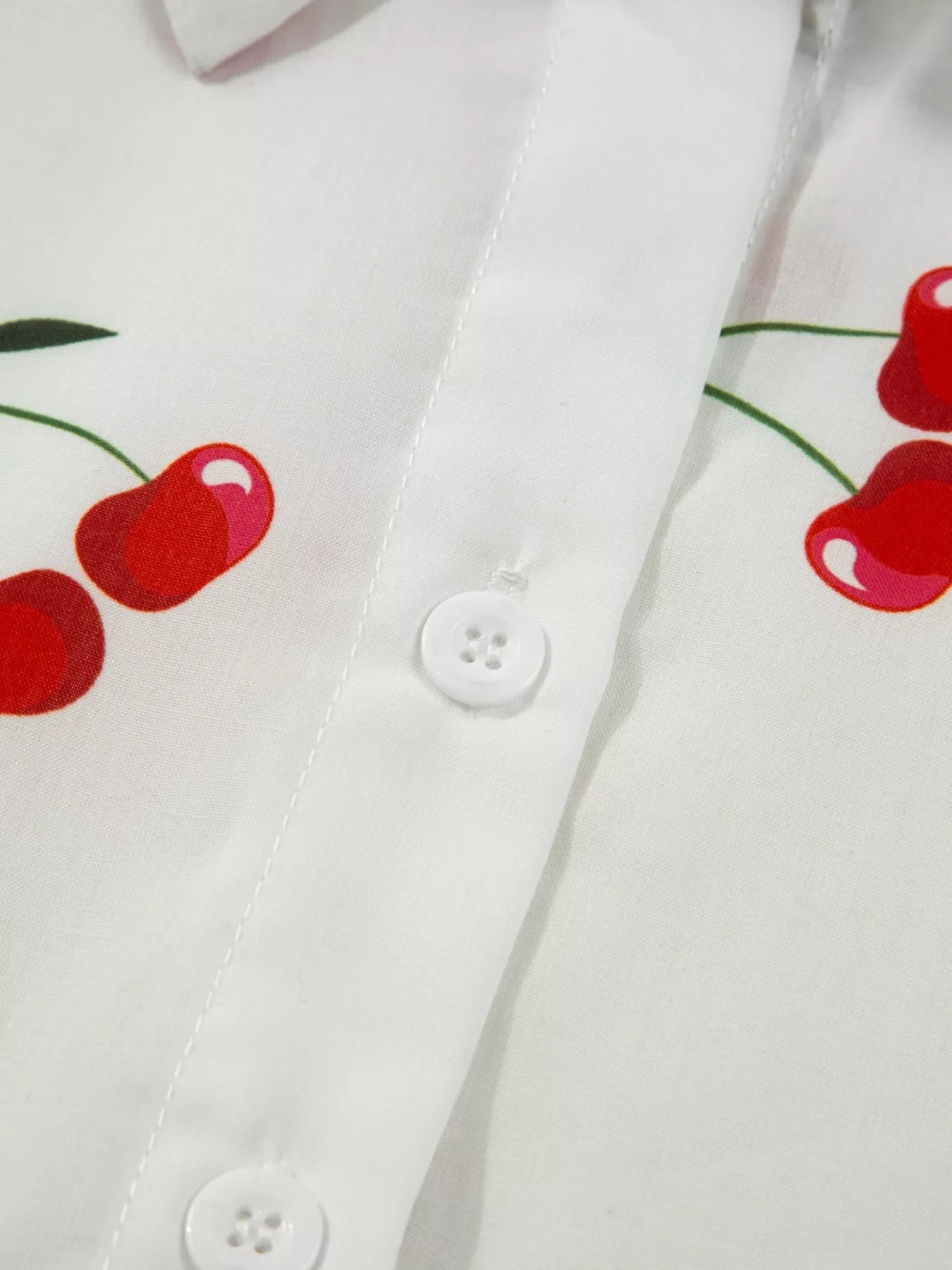 Cherry Print Flounce Sleeve Collared Frilled Babydoll Blouse - Image 7
