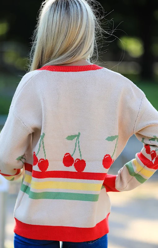 Cherry Retro Stripe Cardigan - Image 2