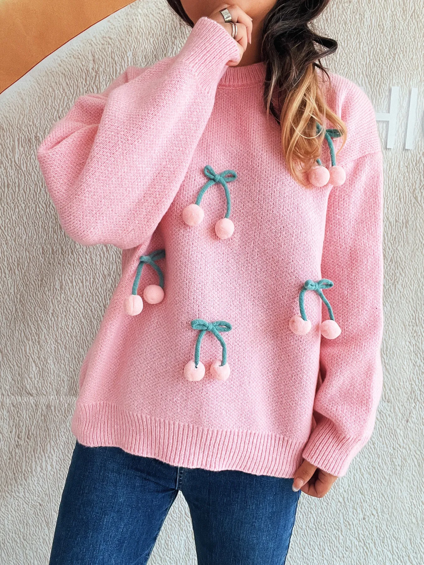 Cherry Round Neck Long Sleeve Sweater - Image 12