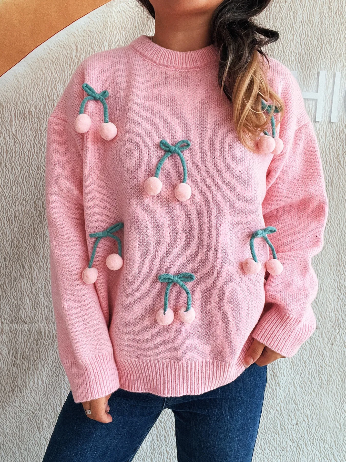 Cherry Round Neck Long Sleeve Sweater - Image 14
