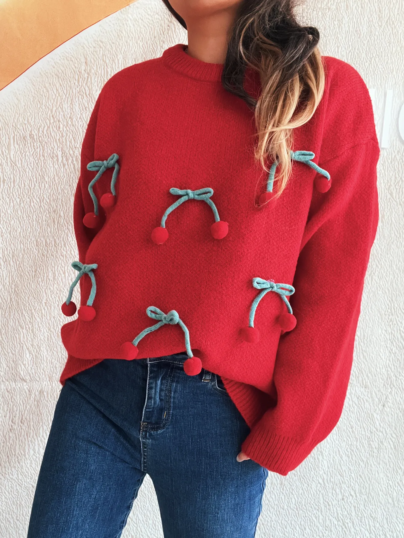Cherry Round Neck Long Sleeve Sweater - Image 19