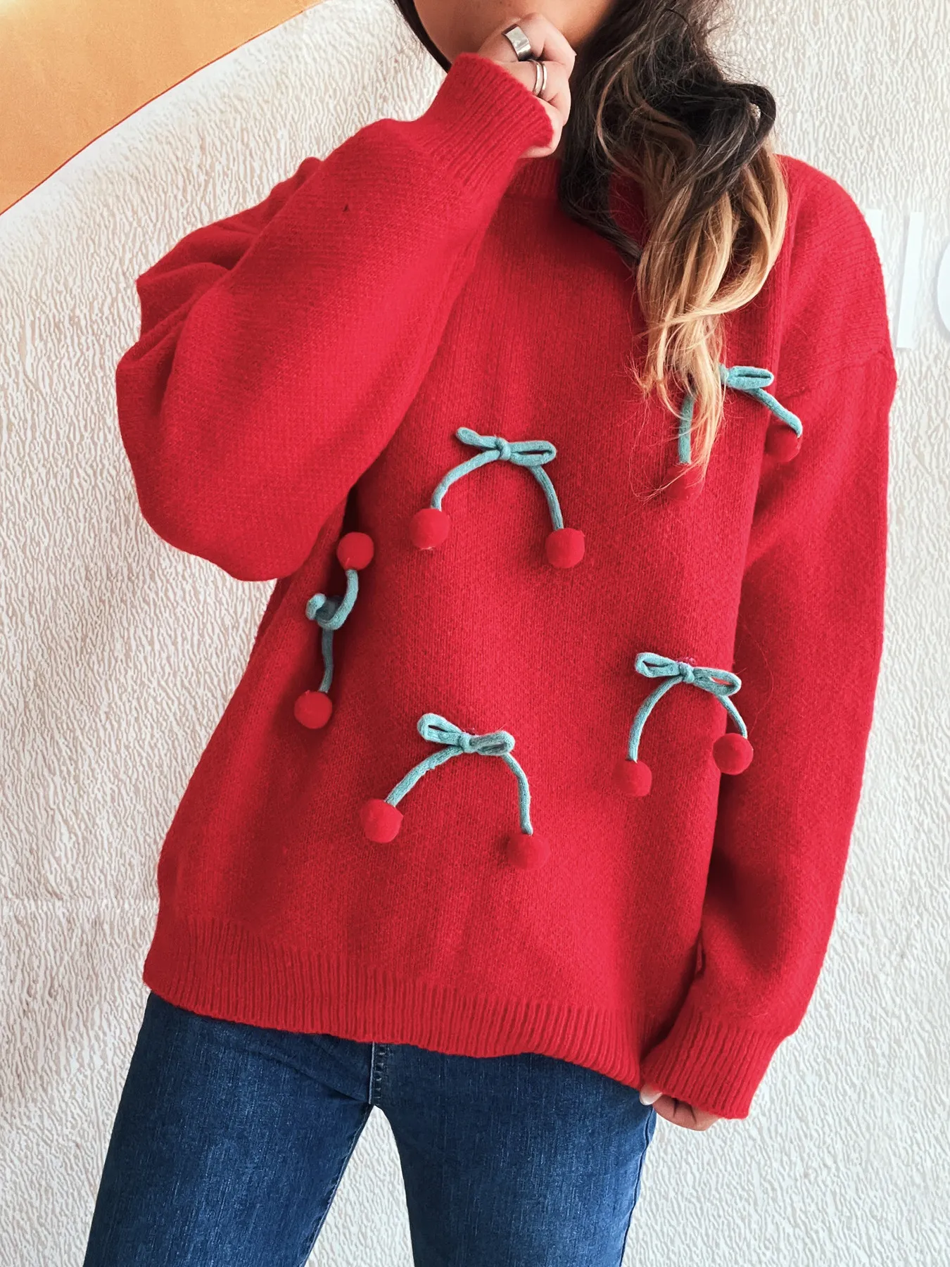 Cherry Round Neck Long Sleeve Sweater - Image 20