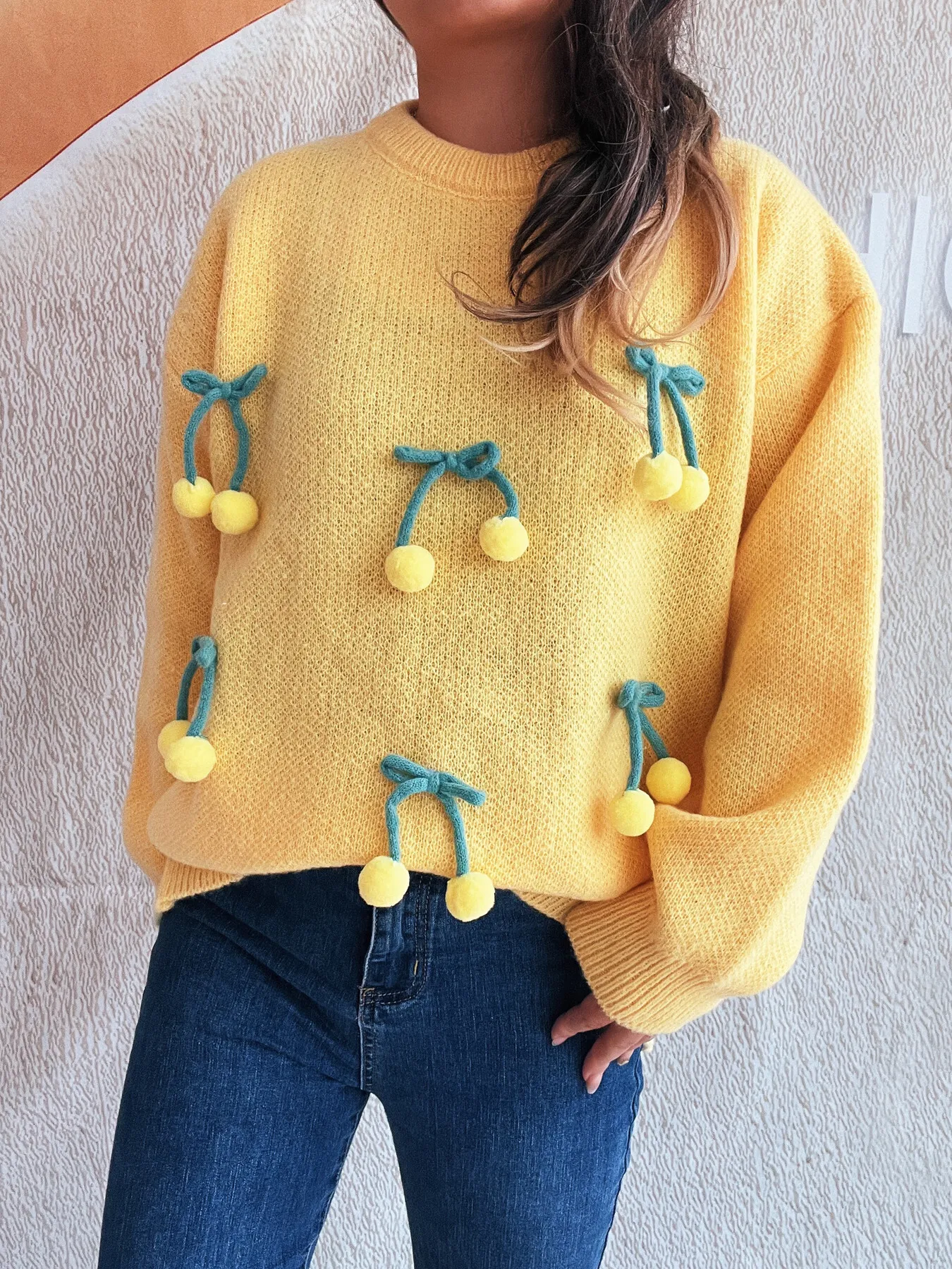 Cherry Round Neck Long Sleeve Sweater - Image 23