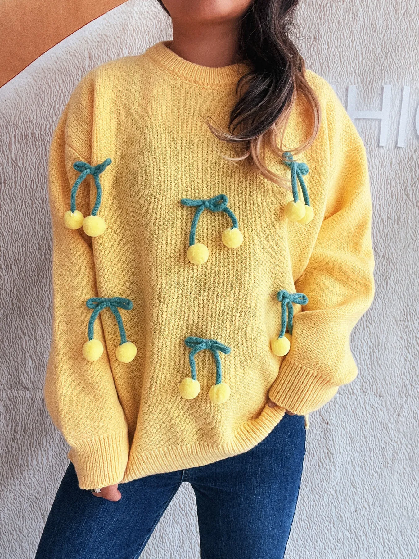 Cherry Round Neck Long Sleeve Sweater - Image 24