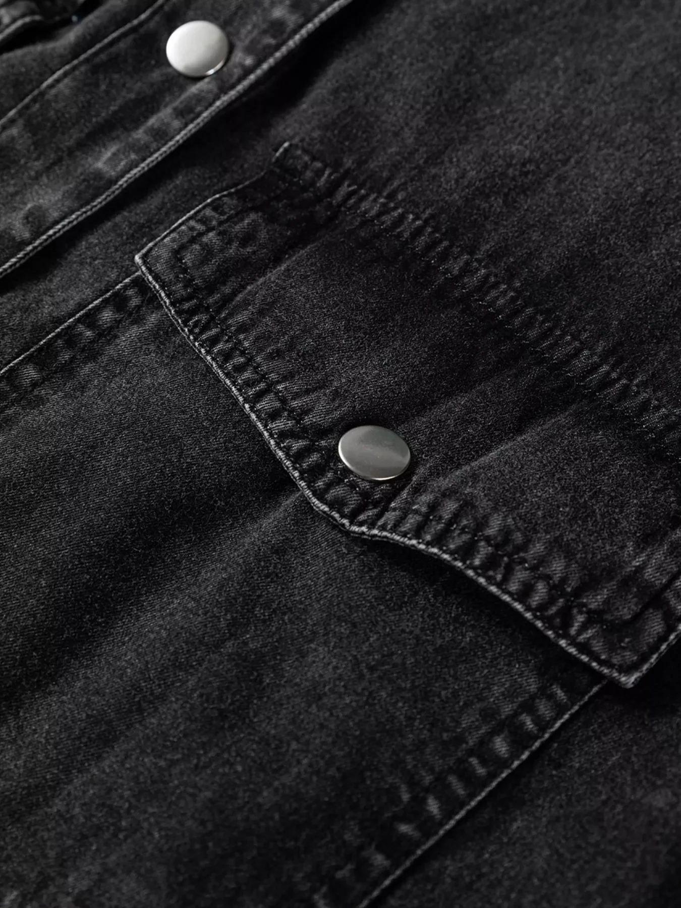 Chest Pocket Raw Hem Denim Loose Shirt Dress - Image 9