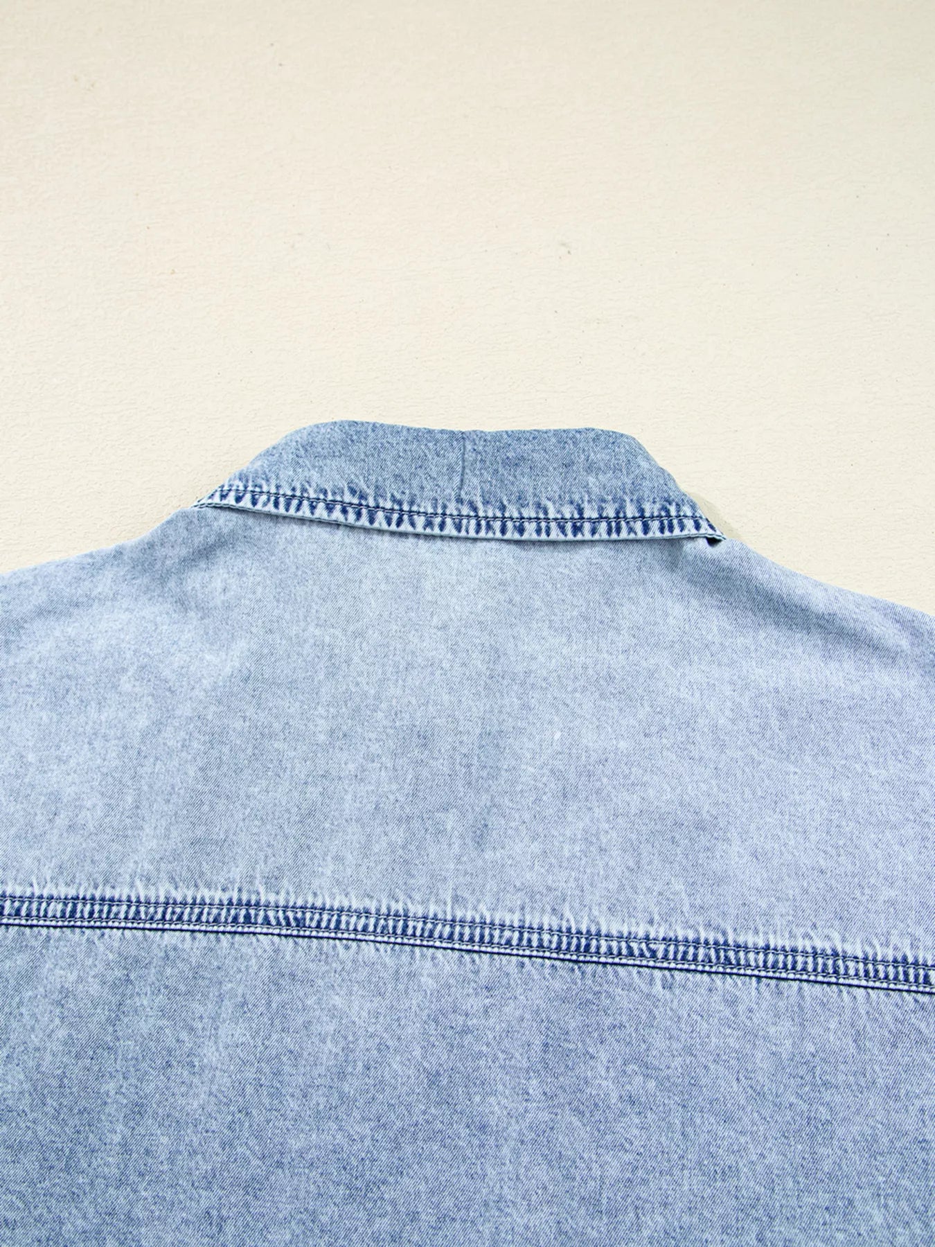 Chest Pocket Raw Hem Denim Loose Shirt Dress - Image 7