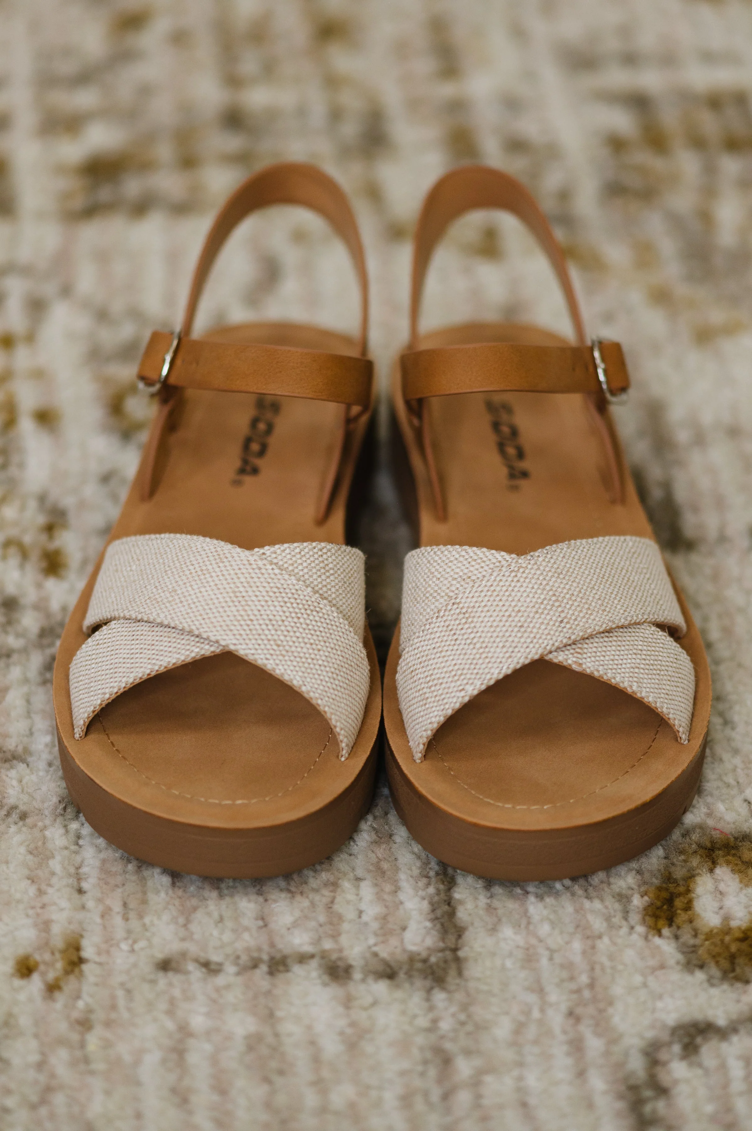 Chester Platform Nubuck Wedge Sandals in Cream - Image 3