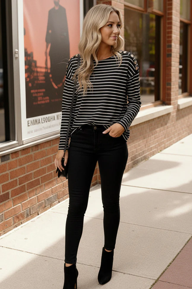 Chic & Buttoned Black and White Tee - Image 3