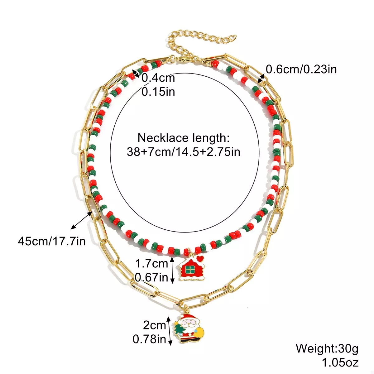 Christmas Double-Layer Necklace with Colorful Beads and Pendant - Image 4