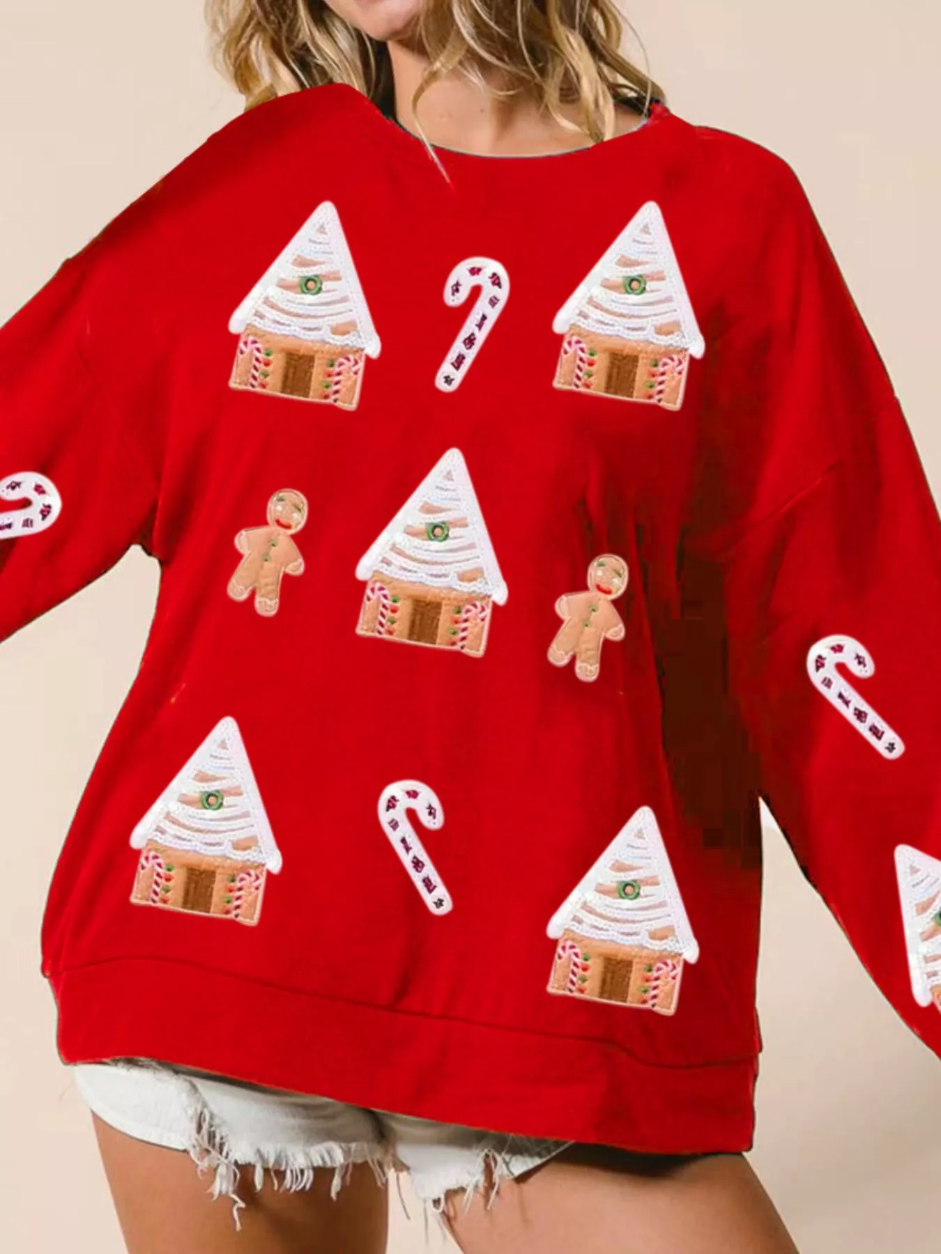 Christmas Gingerbread House Sequin Sweatshirt - Image 4