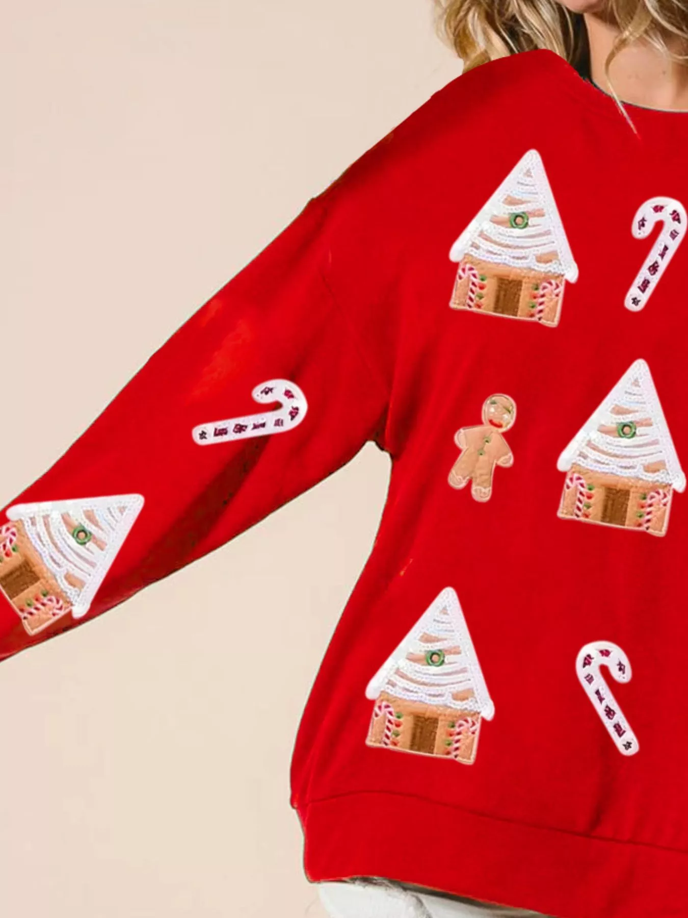Christmas Gingerbread House Sequin Sweatshirt - Image 6