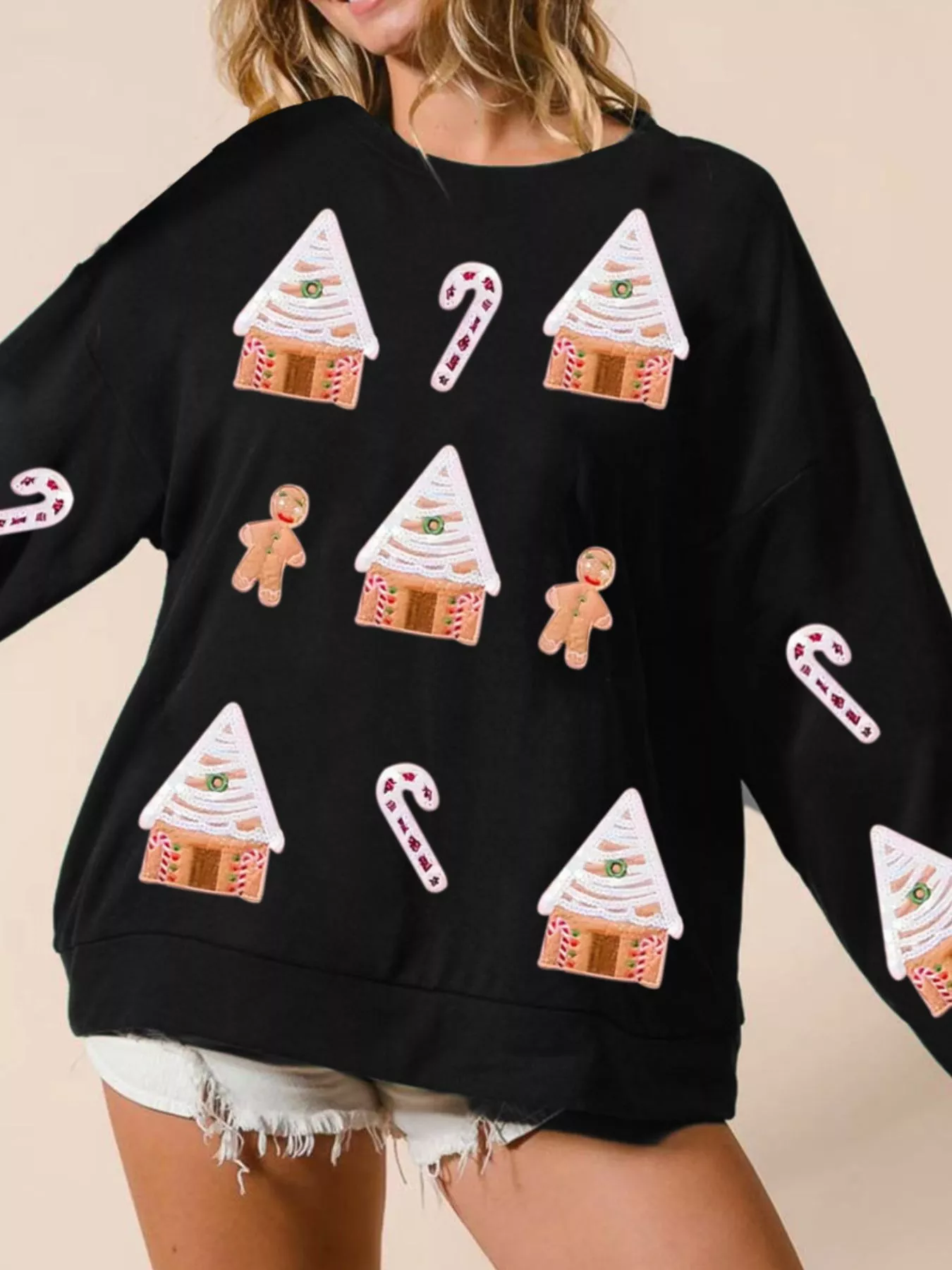 Christmas Gingerbread House Sequin Sweatshirt - Image 7