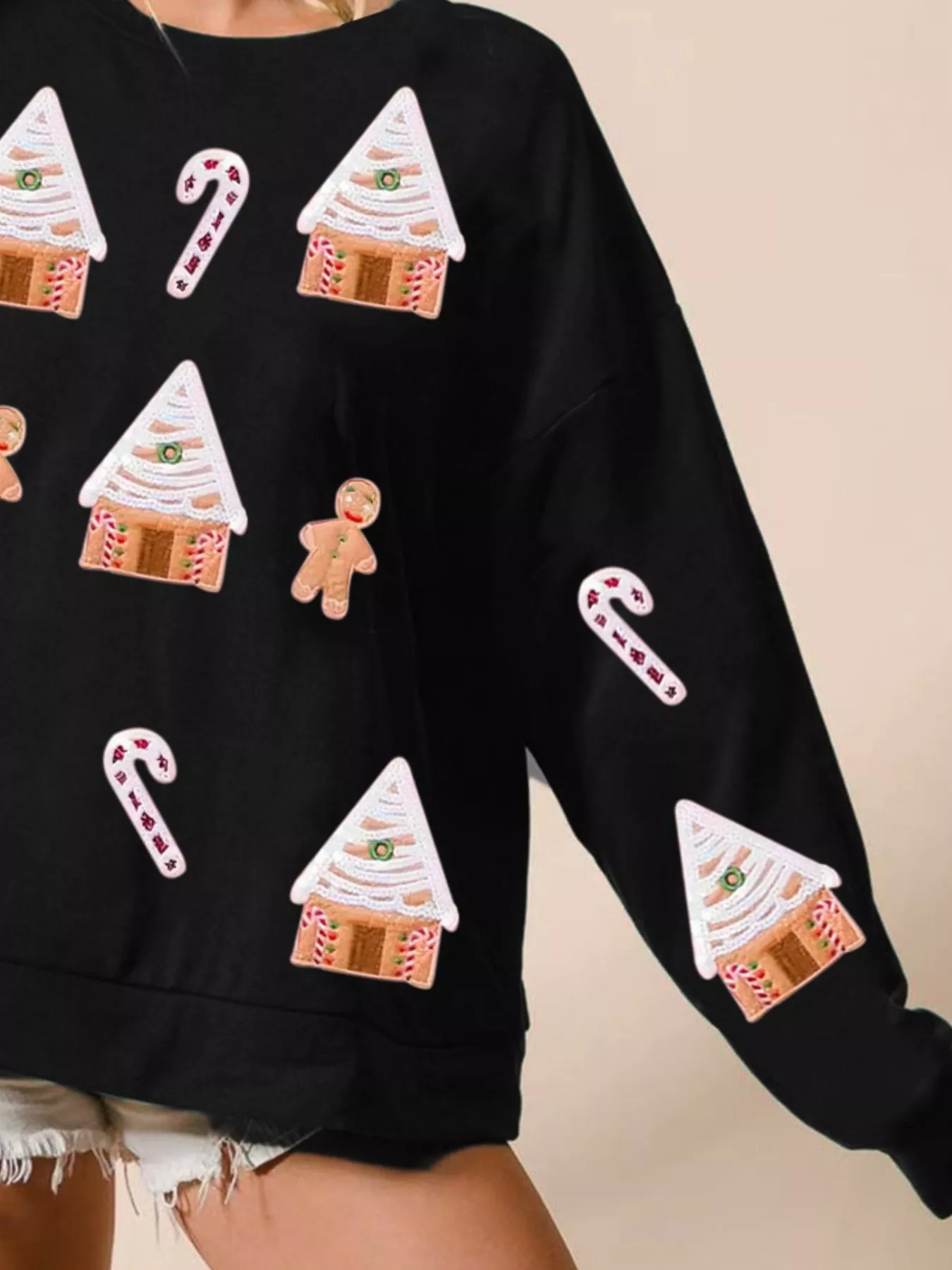 Christmas Gingerbread House Sequin Sweatshirt - Image 9