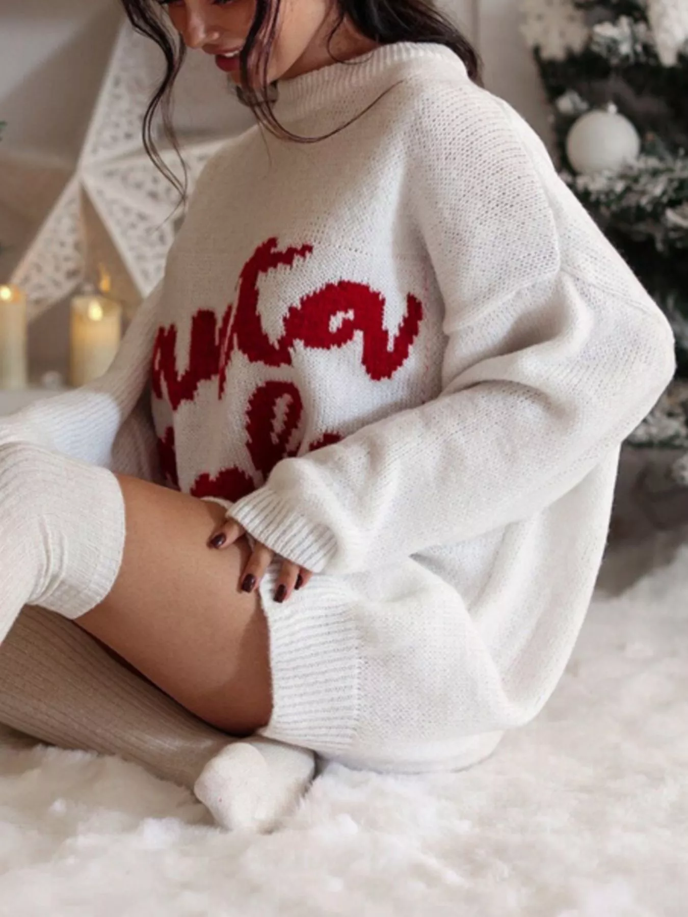 Christmas Letter Oversized Sweater Dress - Image 3