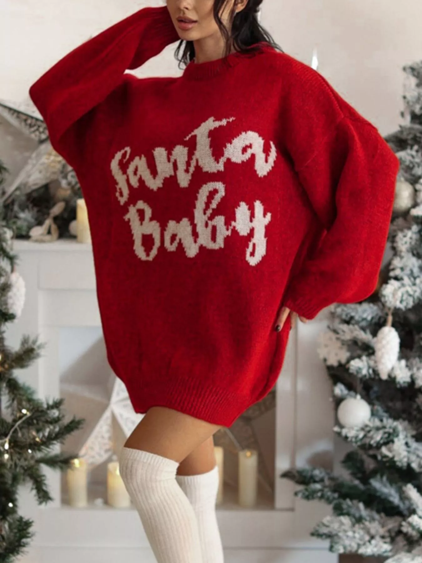 Christmas Letter Oversized Sweater Dress - Image 6