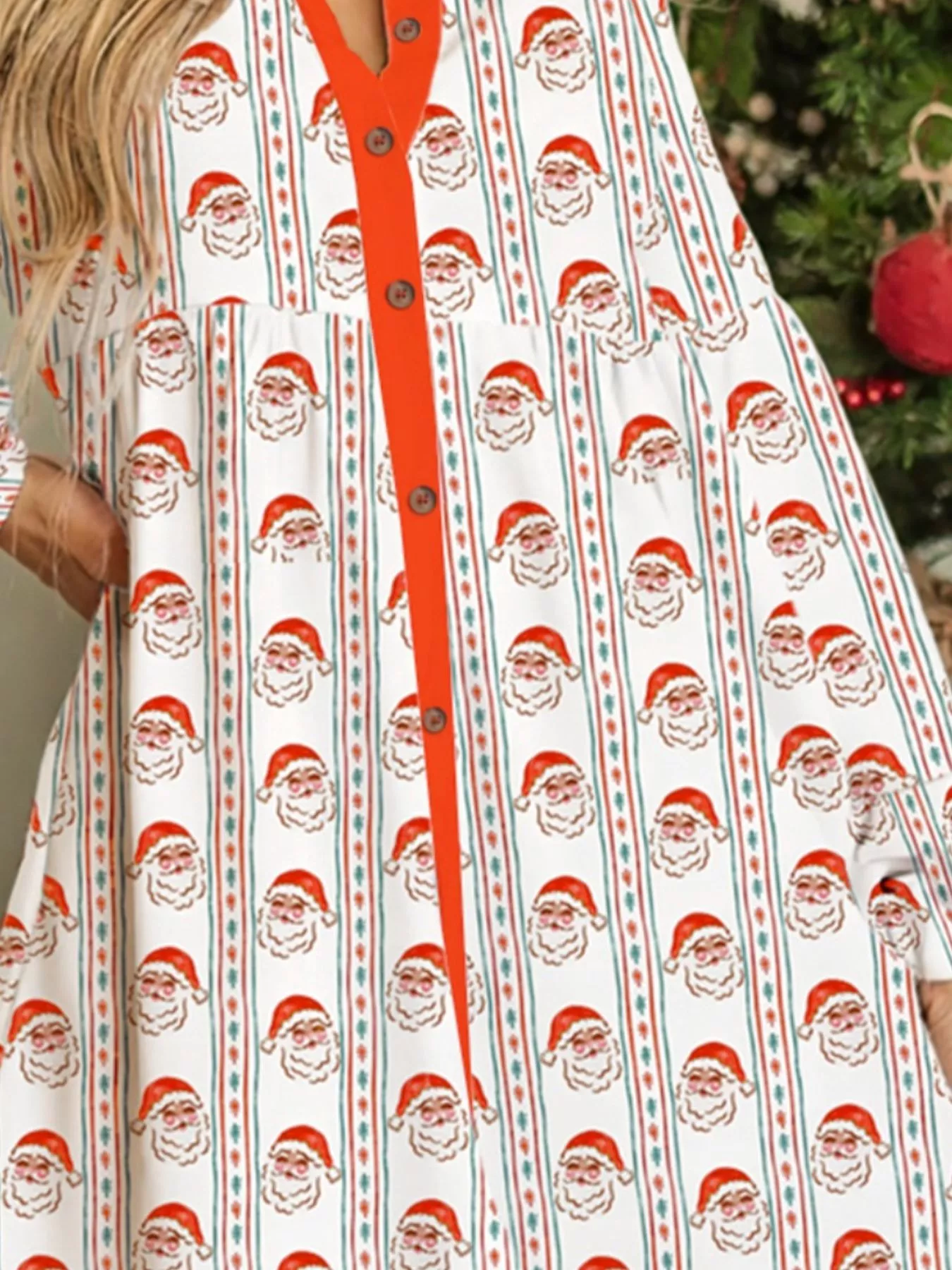 Christmas Santa Print Button Front Mini Dress - Image 3