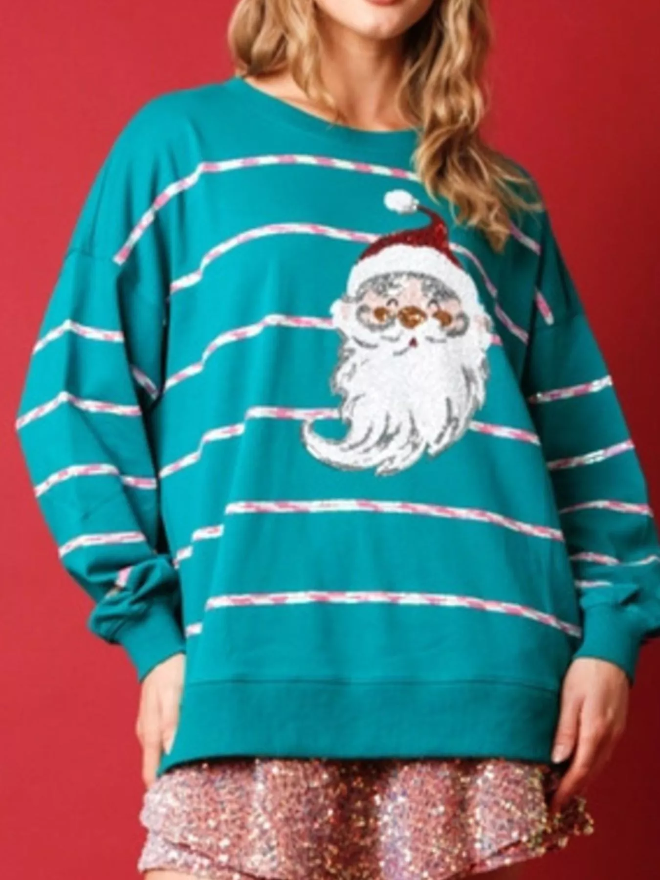 Christmas Santa Striped Long Sleeve Sweatshirt - Image 14