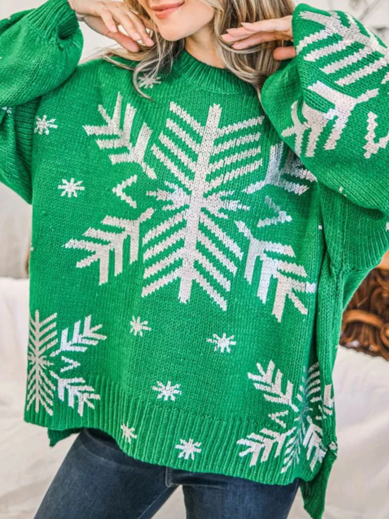 Christmas Snowflake Long Sleeve Sweater - Image 9
