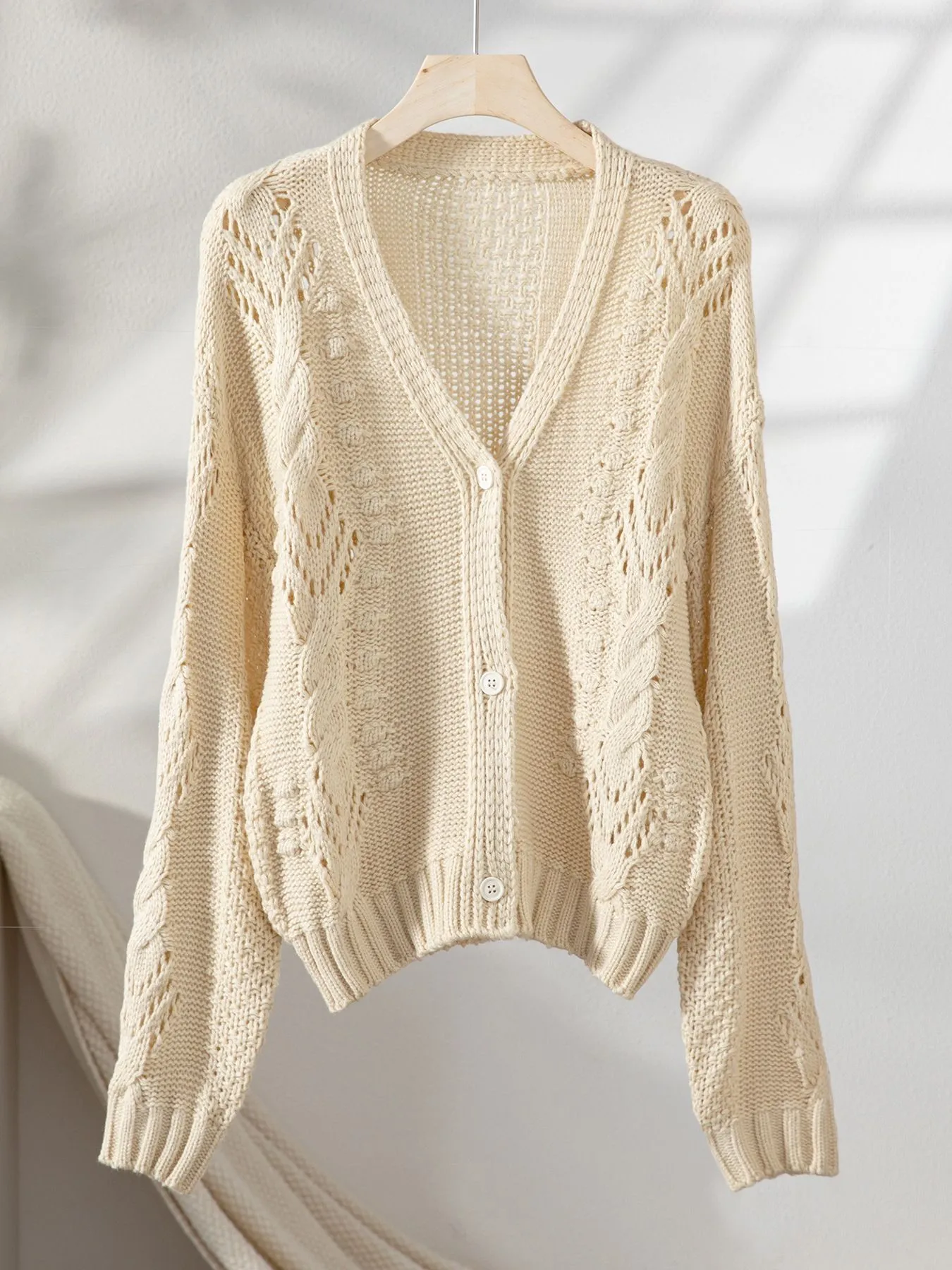 Chunky Cropped Button-Up Sweater Cardigan - Image 4