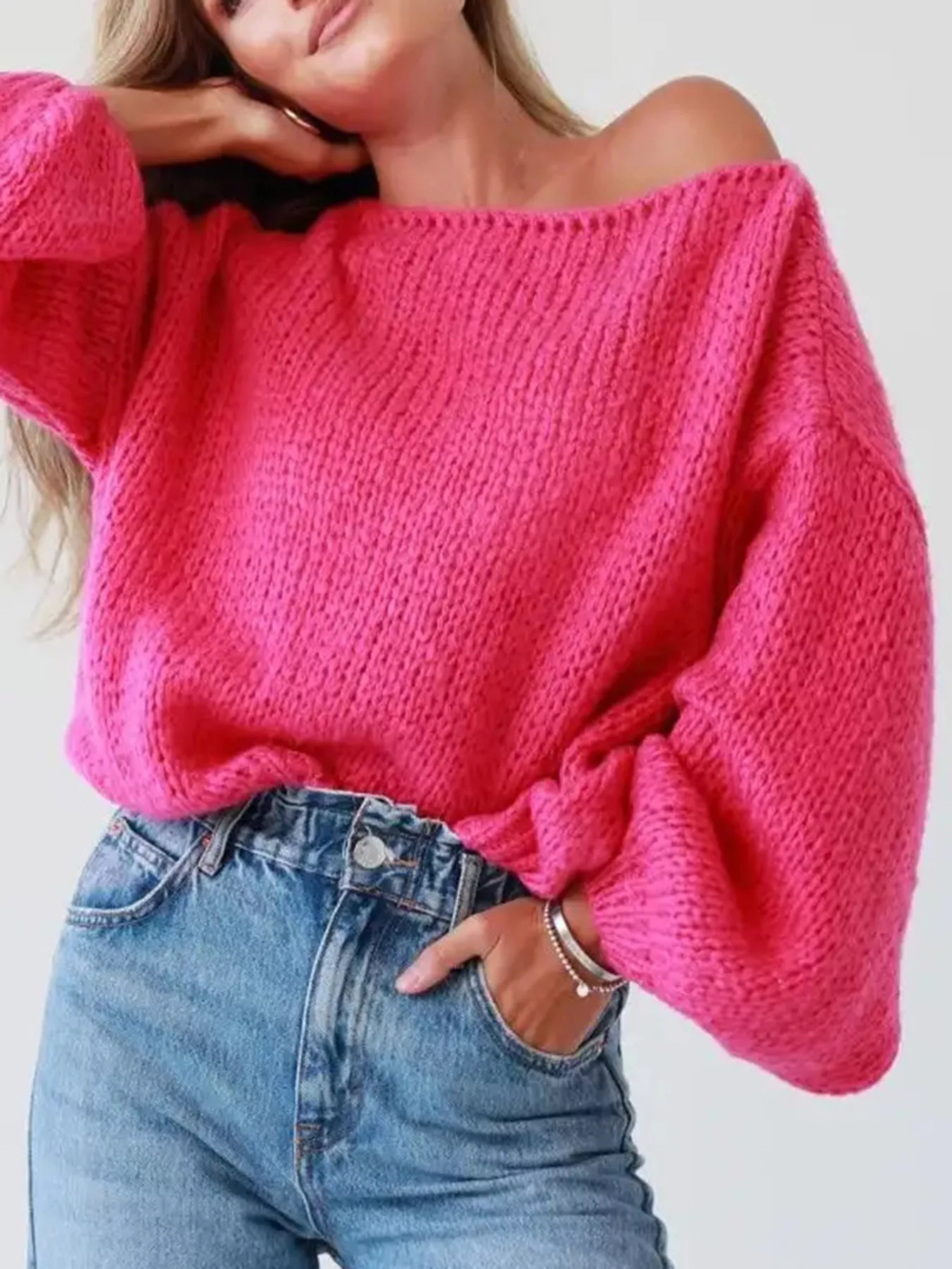 Chunky Knit Boat Neck Sweater - Image 2