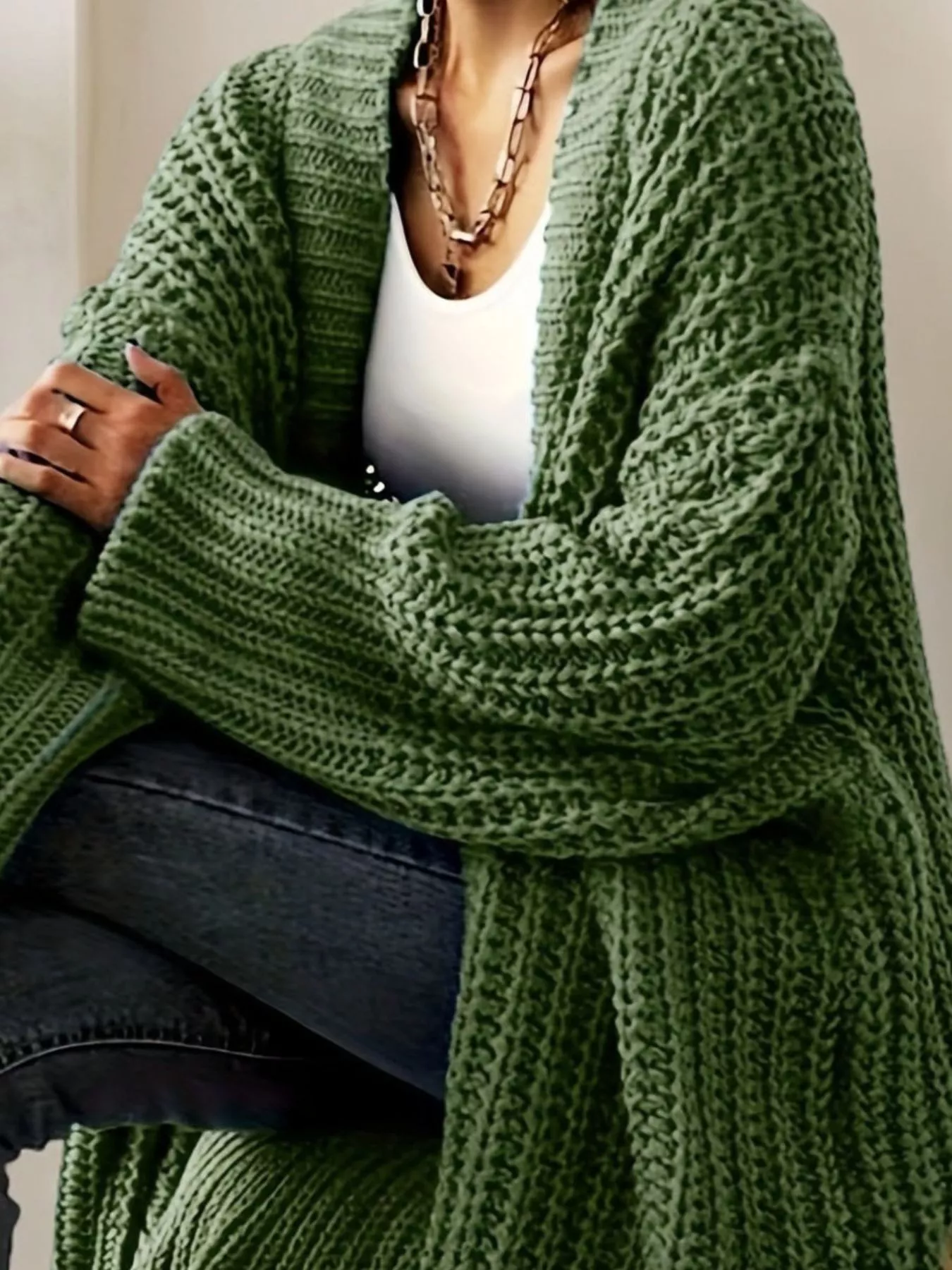 Chunky Knit Open Front Cardigan - Image 11