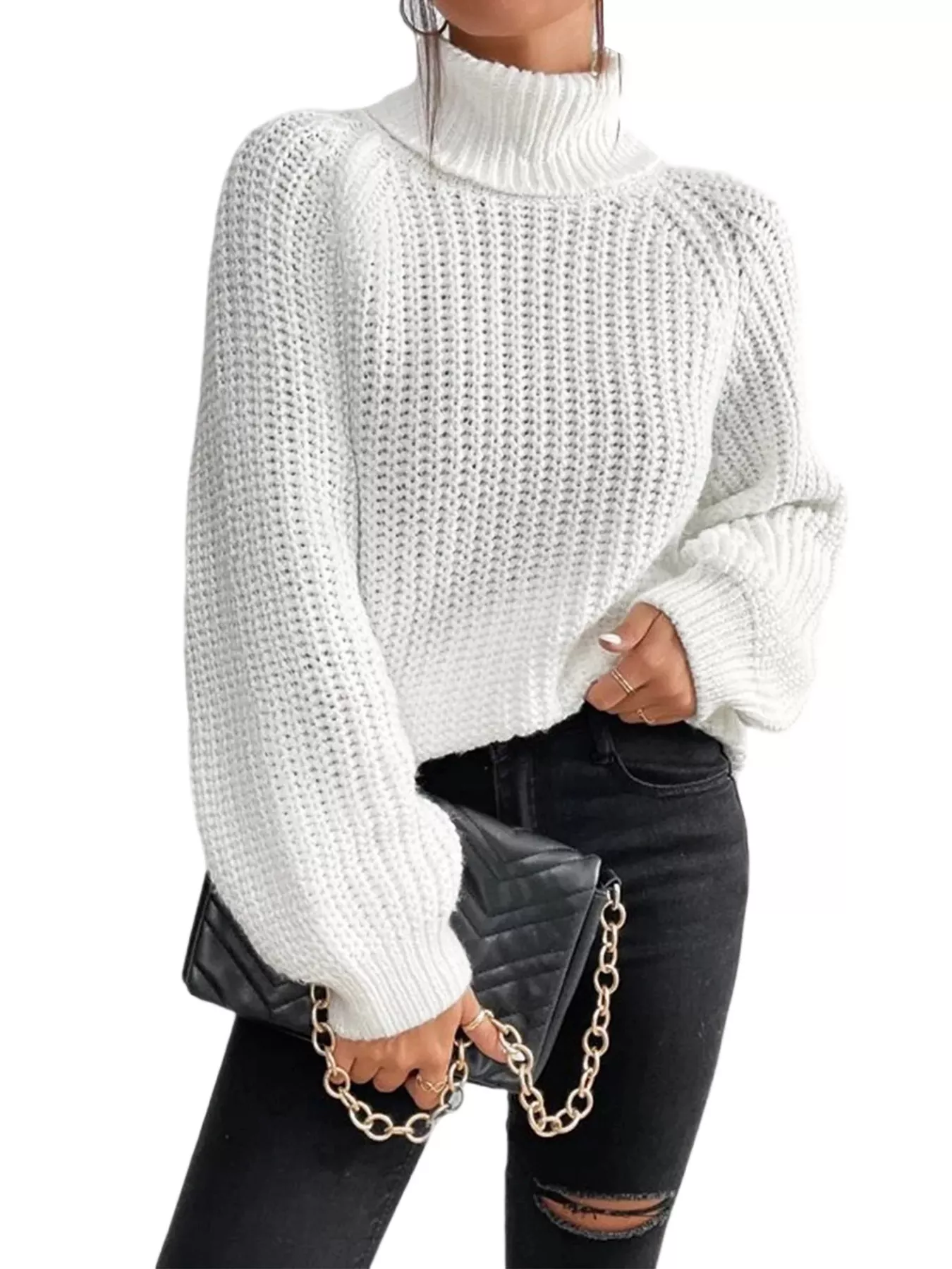 Chunky Knit Turtleneck Long Sleeve Sweater - Image 2