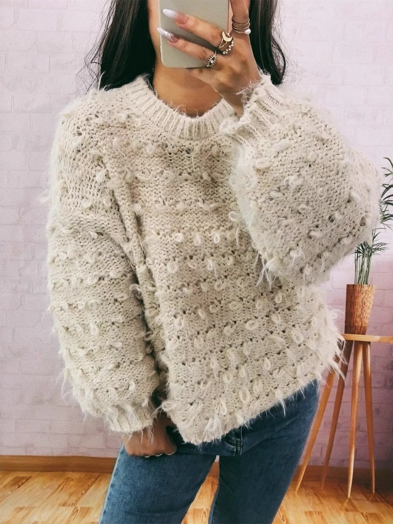 Chunky Round Neck Long Sleeve Sweater - Image 3