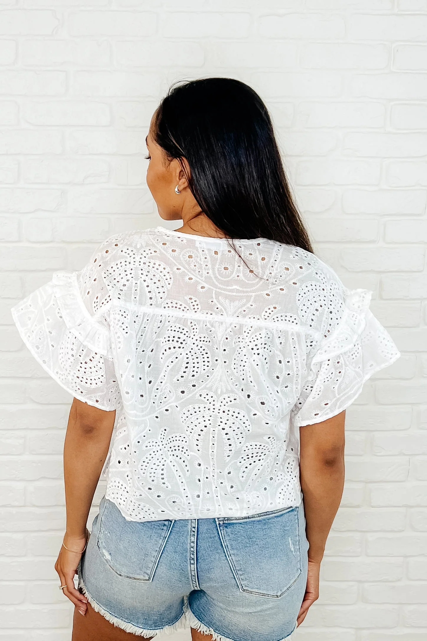 Classy As Heck Eyelet Front Tie Top in Off White - Image 4