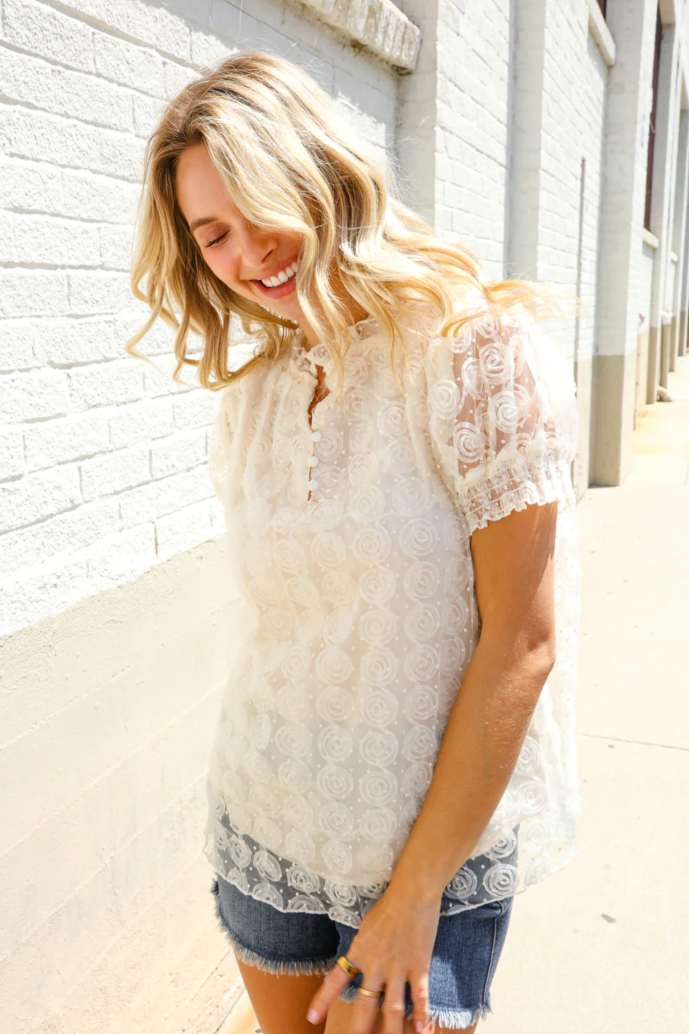 Classy Chic Ivory Swiss Dot Chiffon Button Yoke Lined Blouse - Image 14