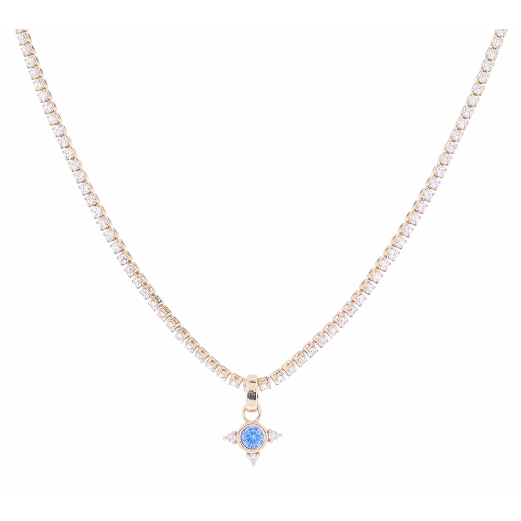 Clear Crystal Tennis & Light Blue Bezel Crystal with Clear Crystal Accents Necklace, 2.5" Ext