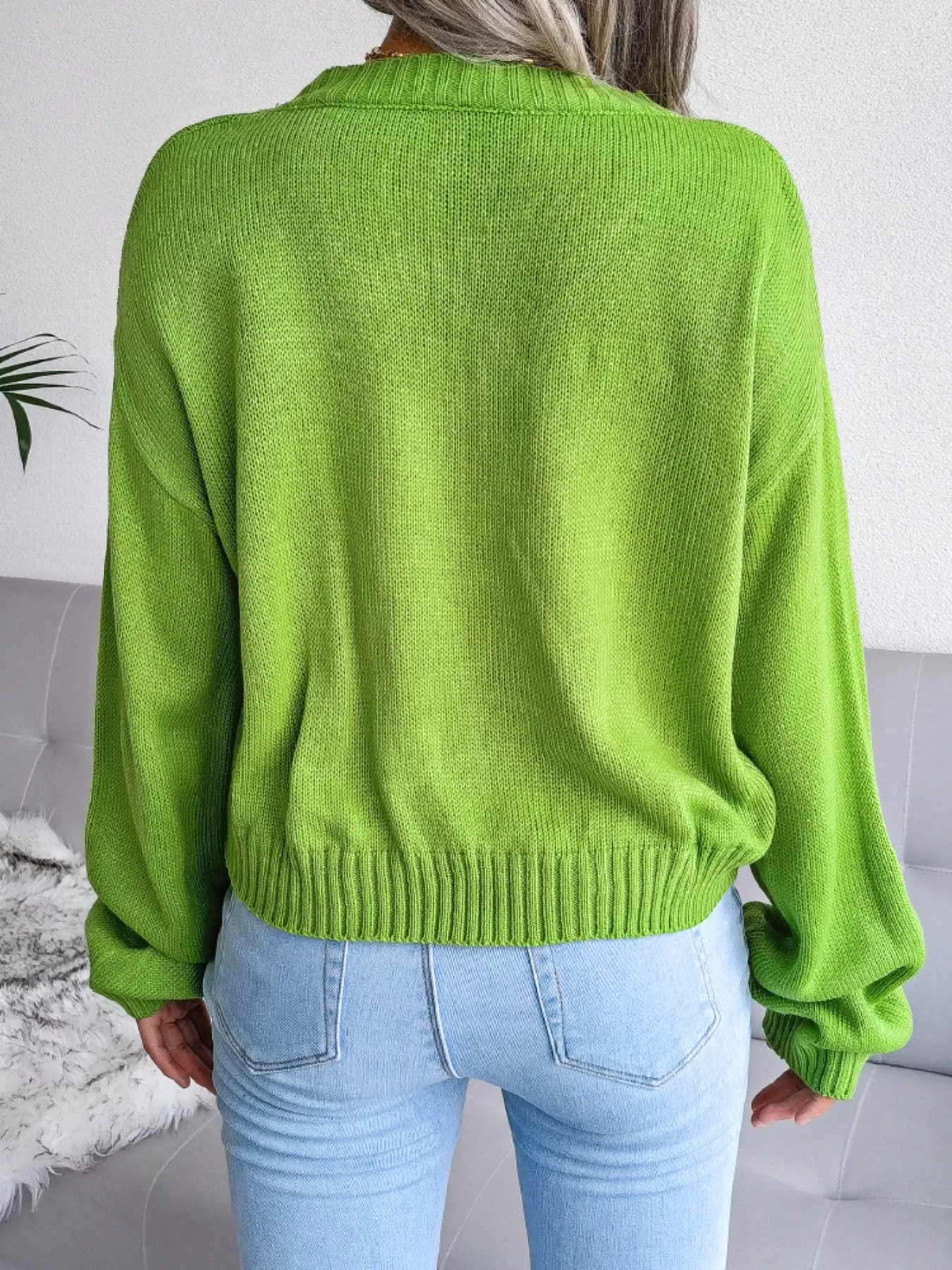 Cloud Pattern Button-Up Cropped Cardigan - Image 2