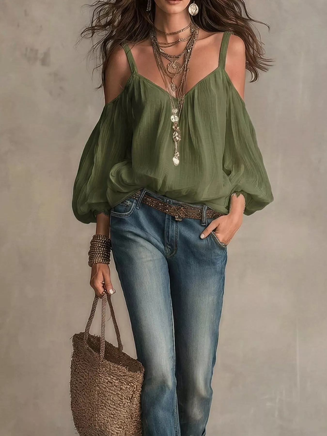 Cold Shoulder Balloon Sleeve Blouse - Image 8