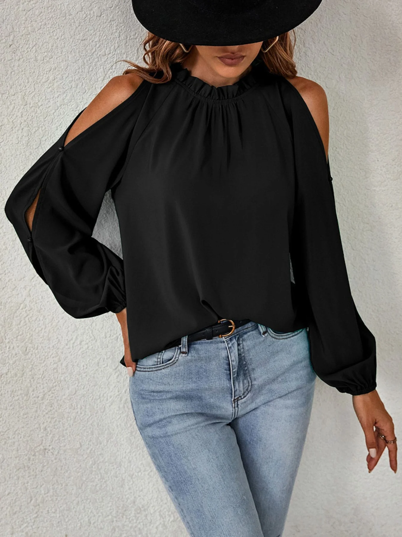 Cold Shoulder Frill Neck Blouse - Image 10