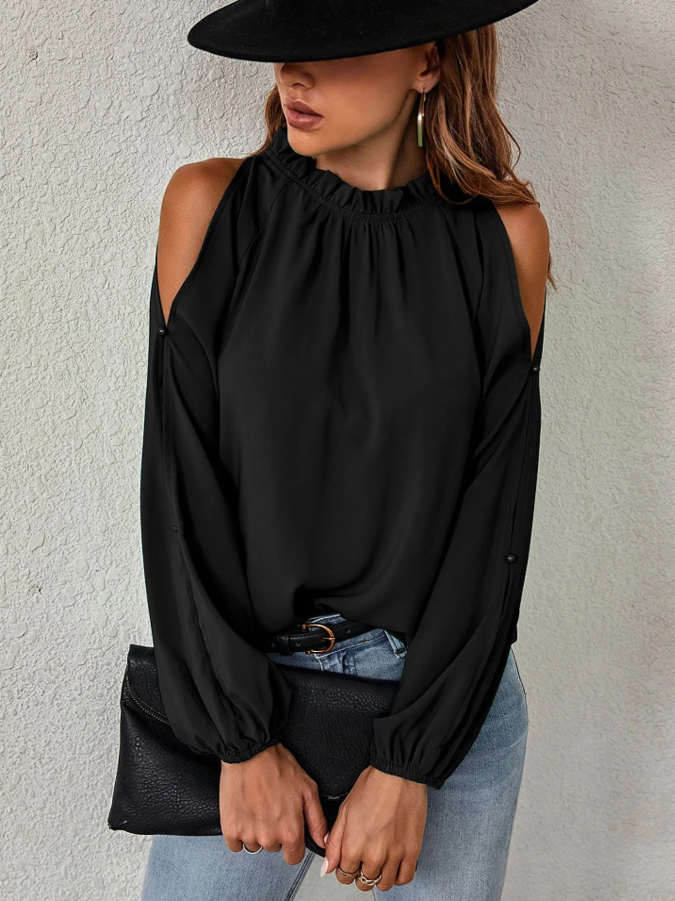 Cold Shoulder Frill Neck Blouse - Image 11