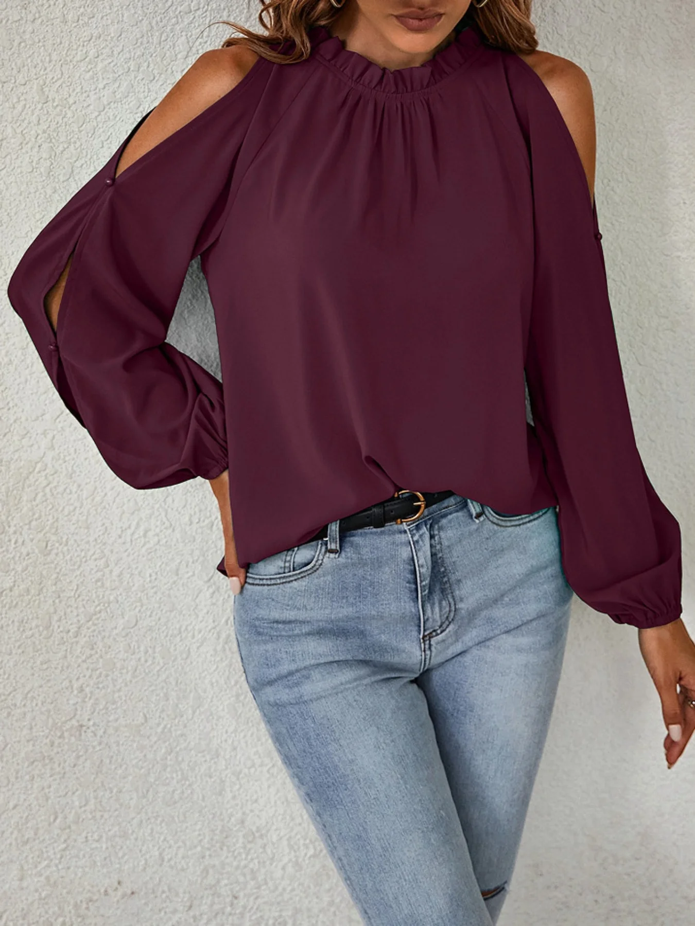 Cold Shoulder Frill Neck Blouse - Image 2