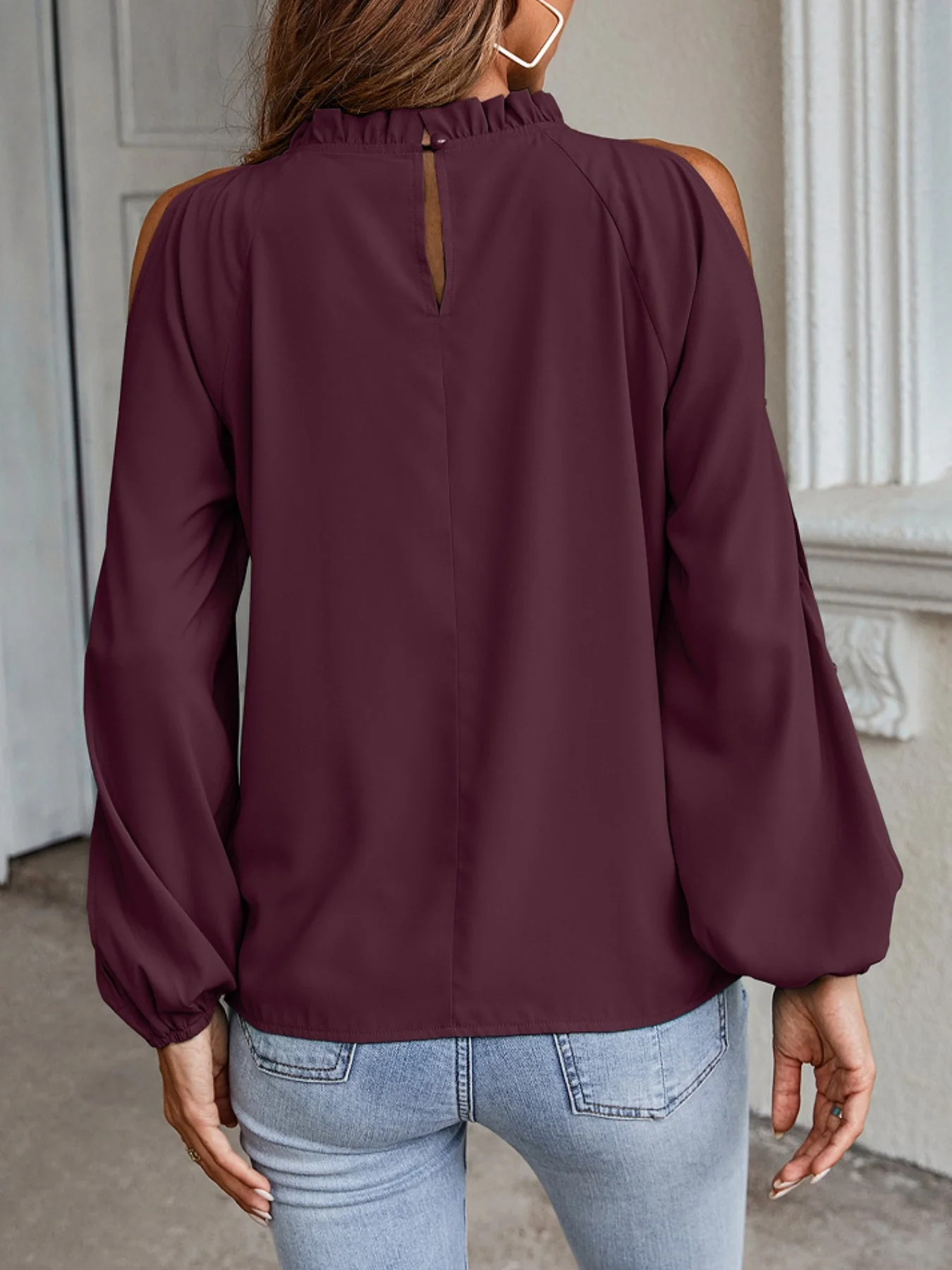 Cold Shoulder Frill Neck Blouse - Image 3