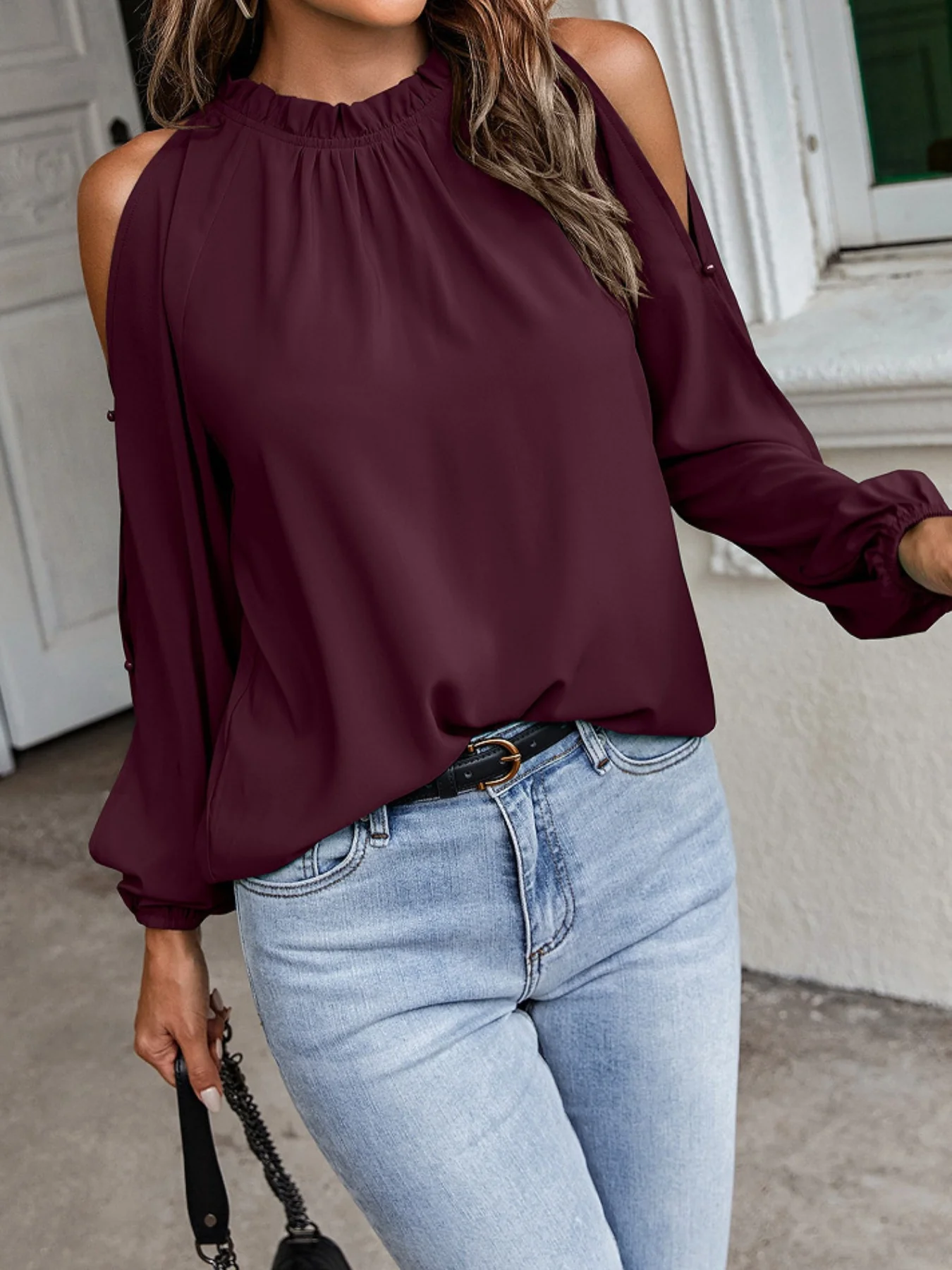 Cold Shoulder Frill Neck Blouse - Image 4