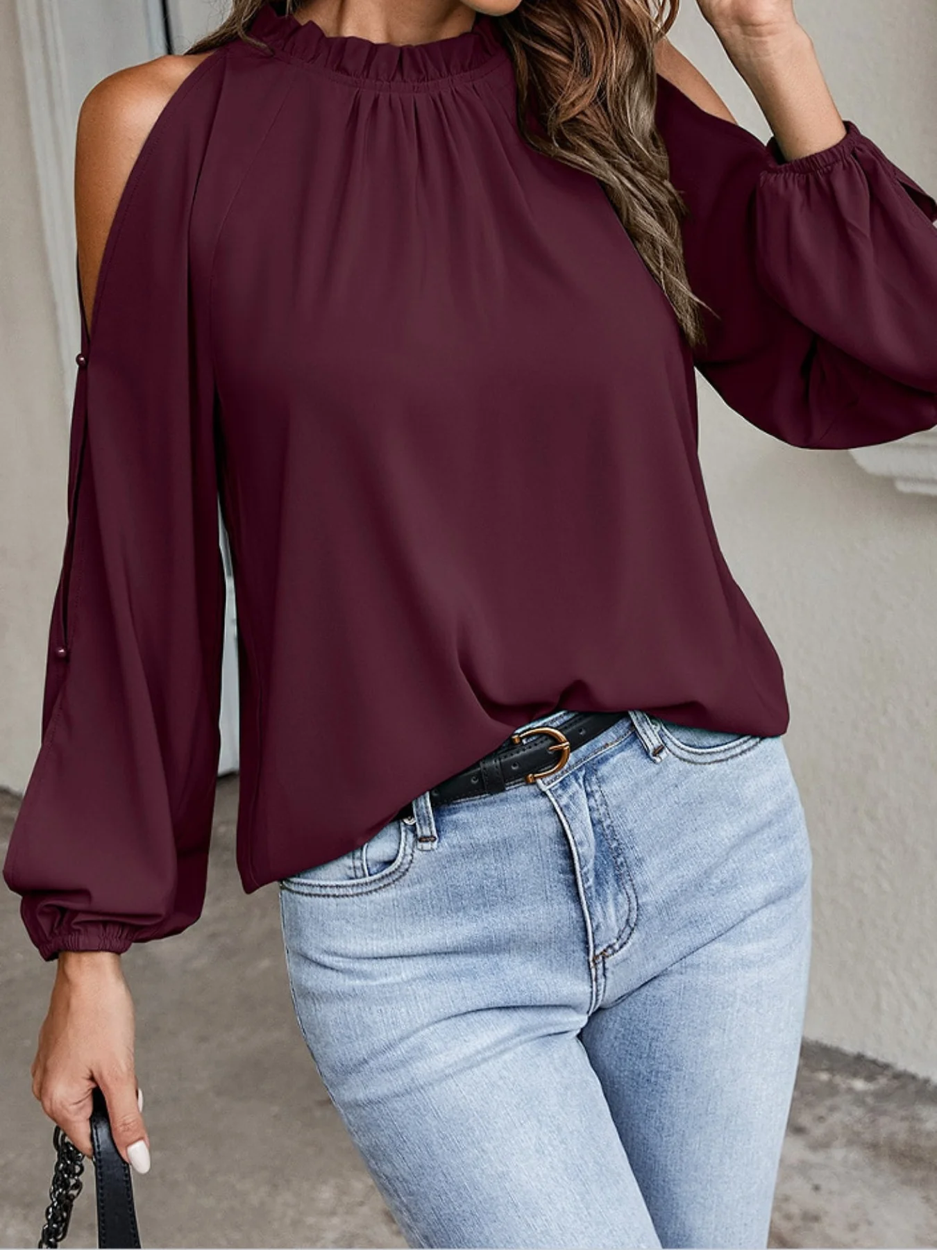 Cold Shoulder Frill Neck Blouse - Image 5