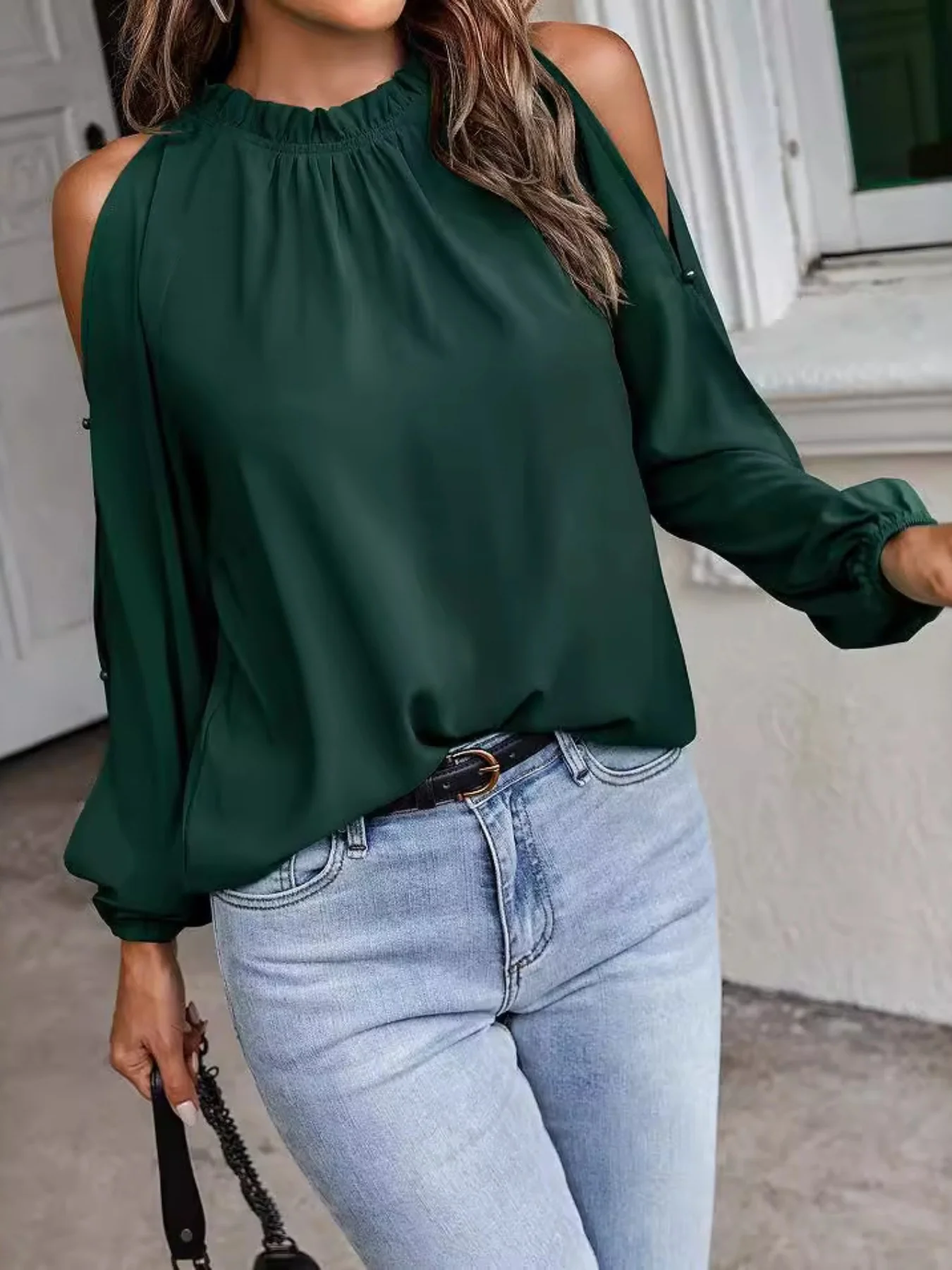 Cold Shoulder Frill Neck Blouse - Image 6