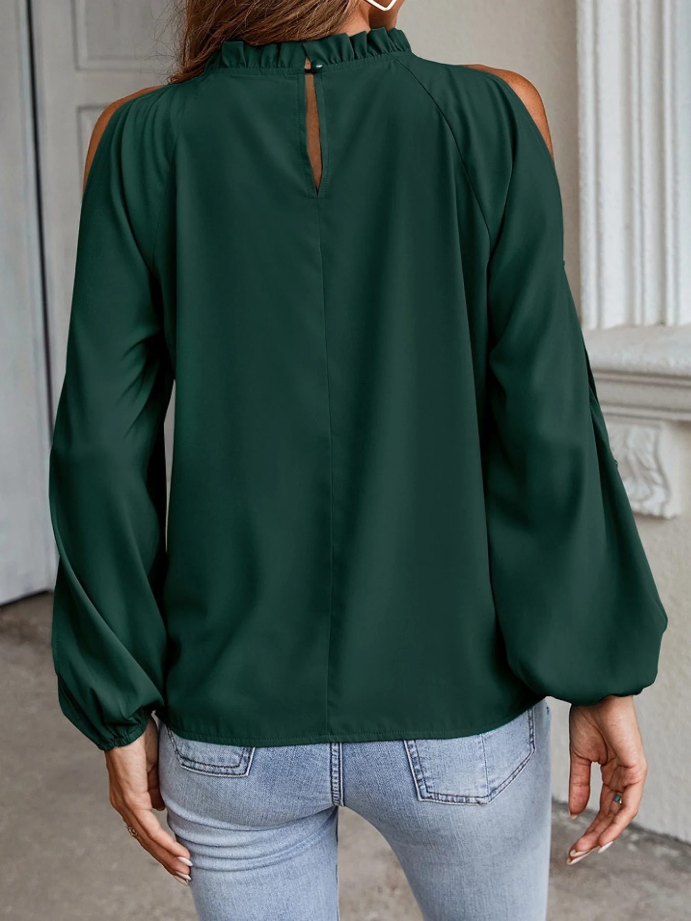 Cold Shoulder Frill Neck Blouse - Image 8