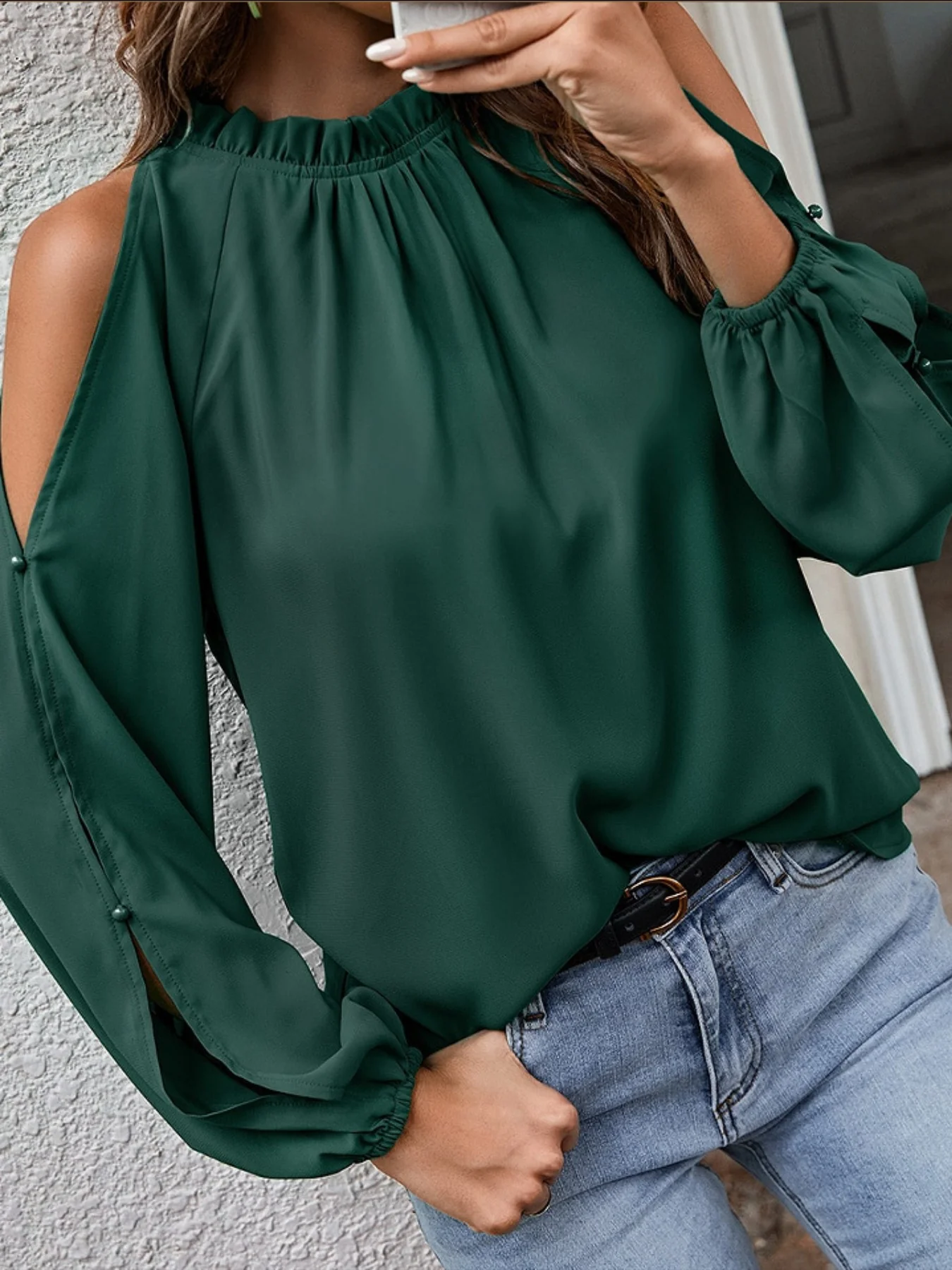 Cold Shoulder Frill Neck Blouse - Image 9